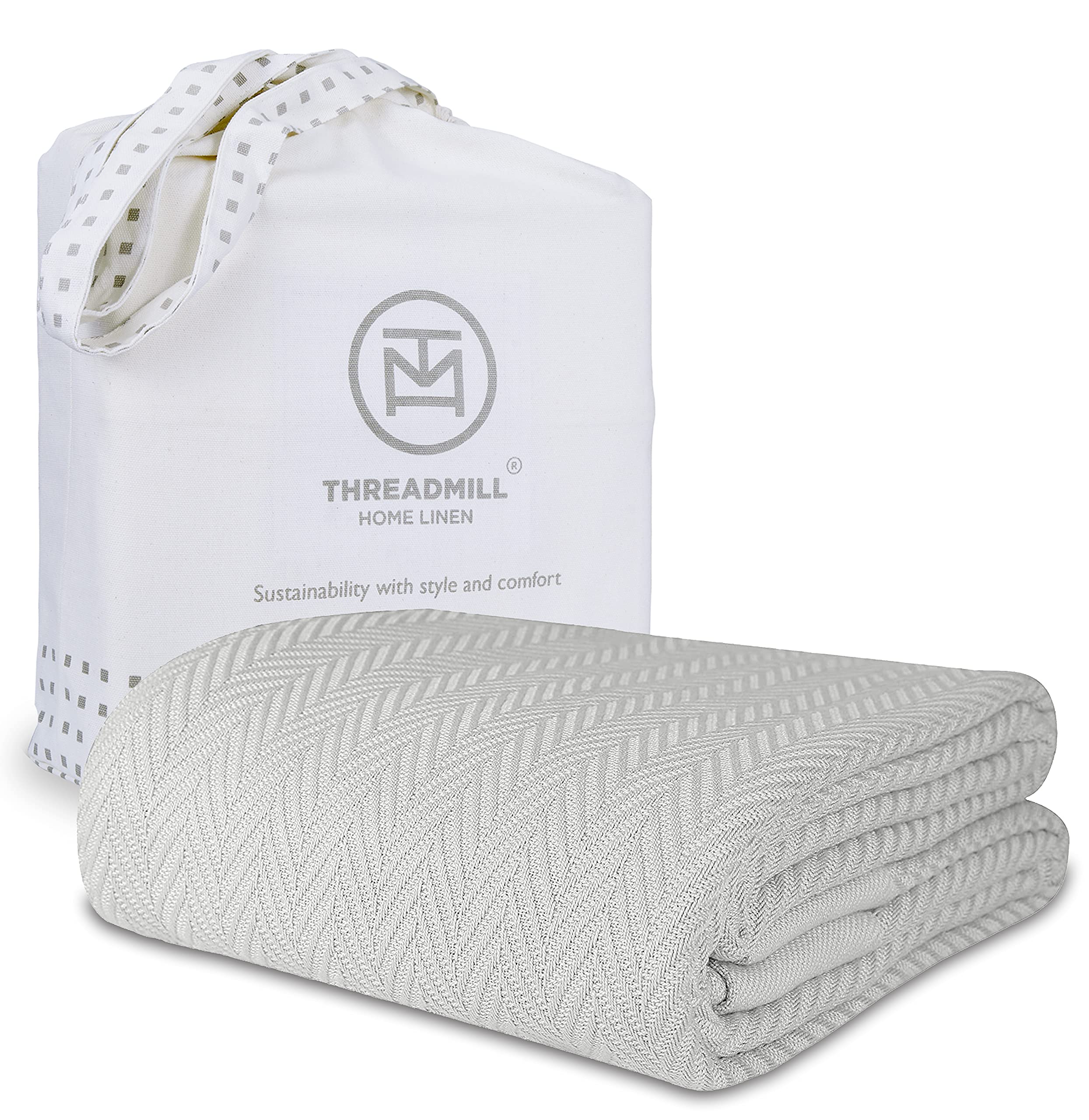 Threadmill Luxury Cotton Blankets For King Size Bed | All-Season Cozy 100% Cotton Blanket | Herringbone Soft & Lightweight Fall