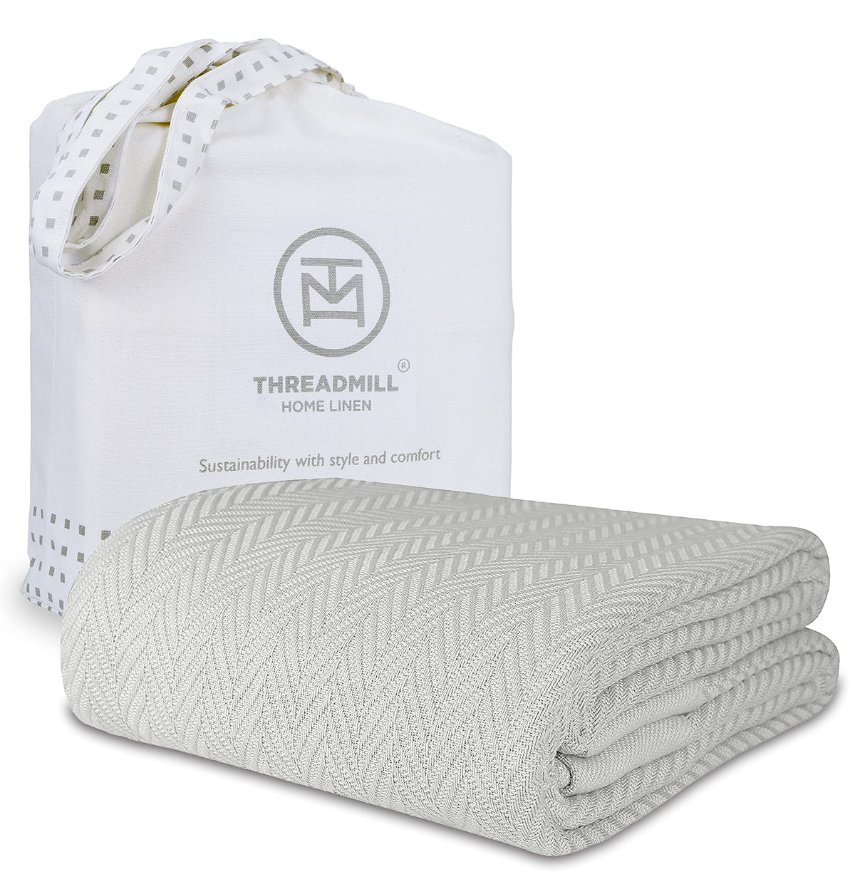 Threadmill Luxury Cotton Blankets For King Size Bed | All-Season Cozy 100% Cotton Blanket | Herringbone Soft & Lightweight Fall