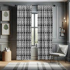 Ambesonne Geometric Curtains, Monochrome Hand Drawn Tribal Pattern Abstract Aztec Motifs Civilizations, Window Treatments 2 Pane
