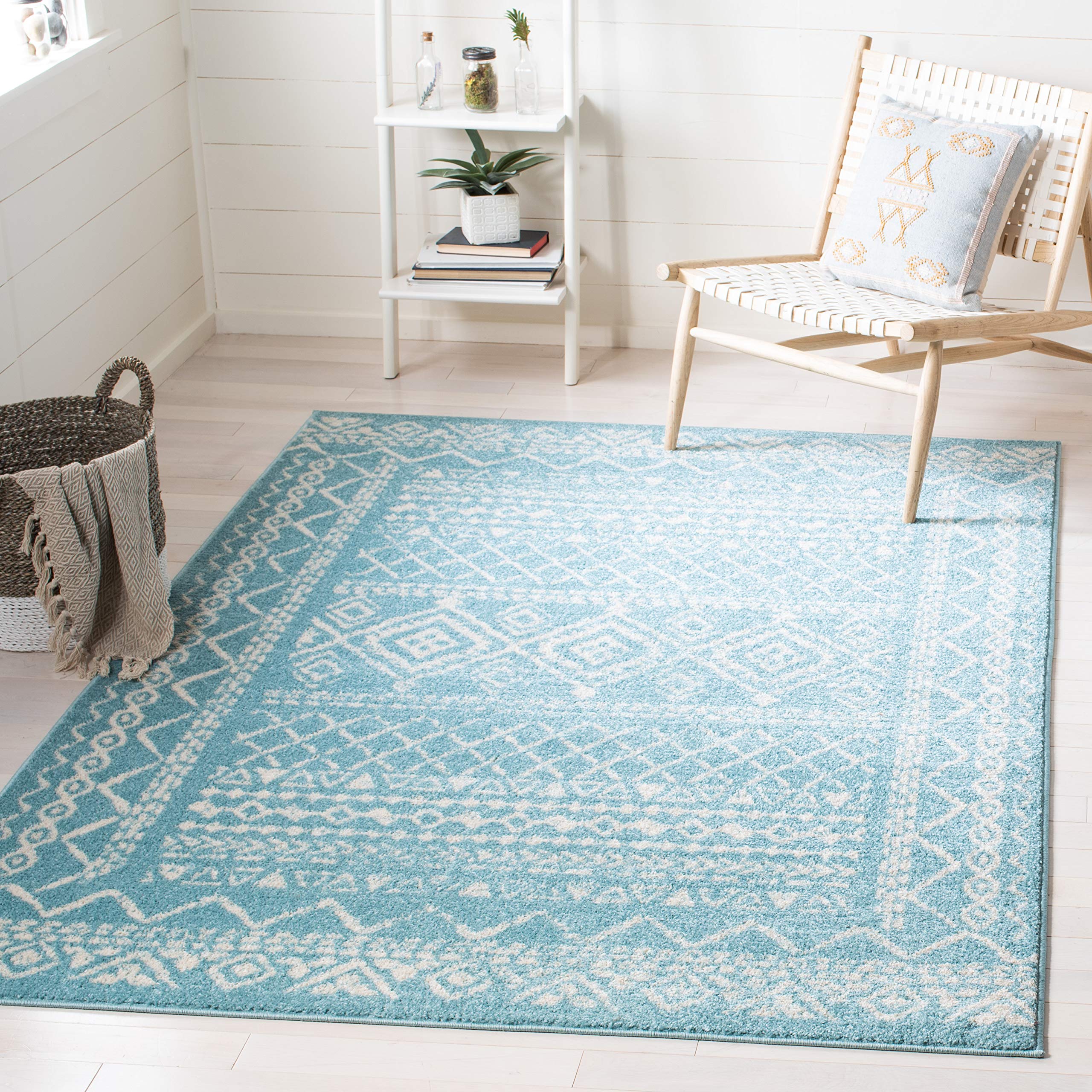 SAFAVIEH Tulum Collection Accent Rug - 4 x 6, Turquoise & Ivory, Moroccan Boho Distressed Design, Non-Shedding & Easy Care, Id
