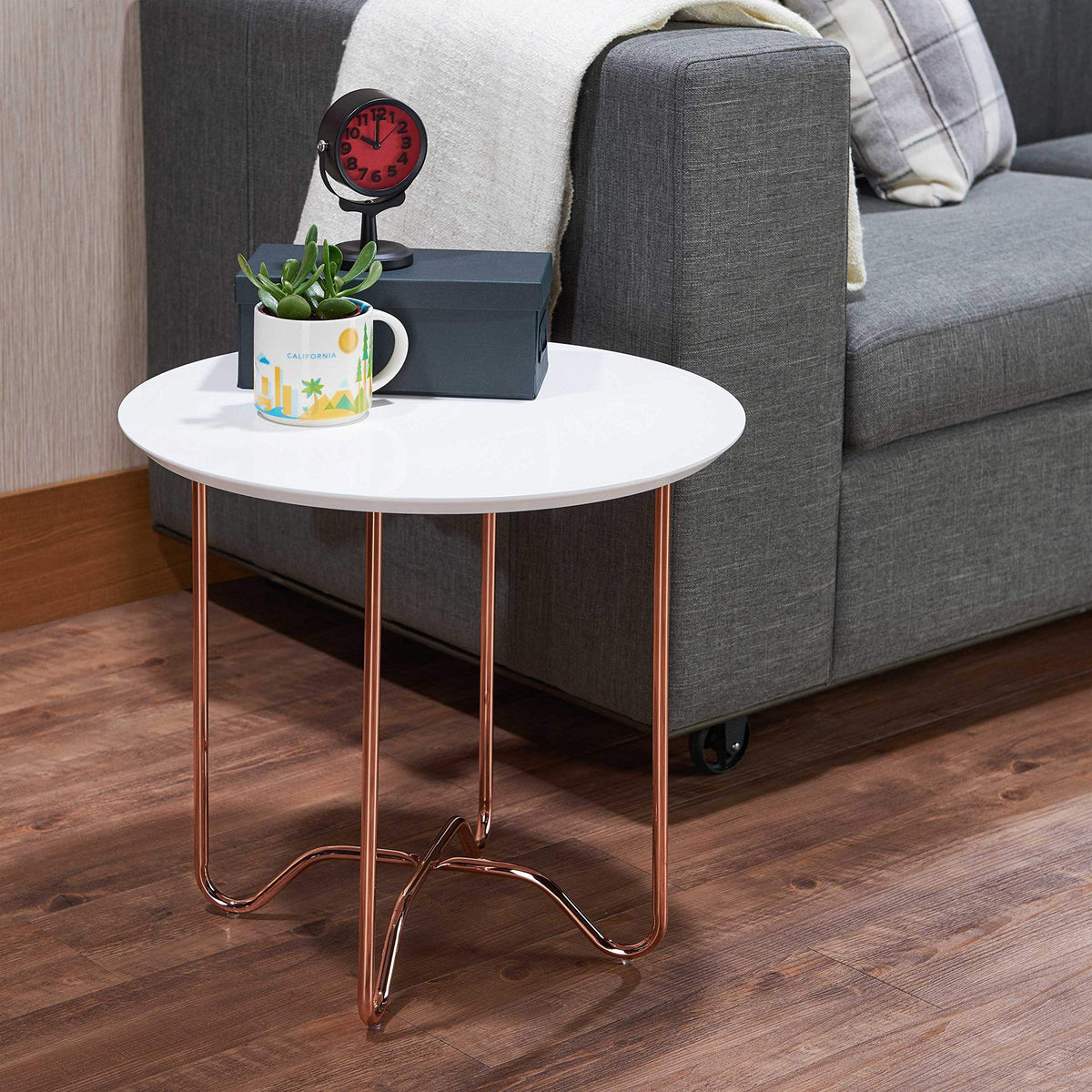 HomeRoots Furniture End Table in White & Rose Gold, Multicolor