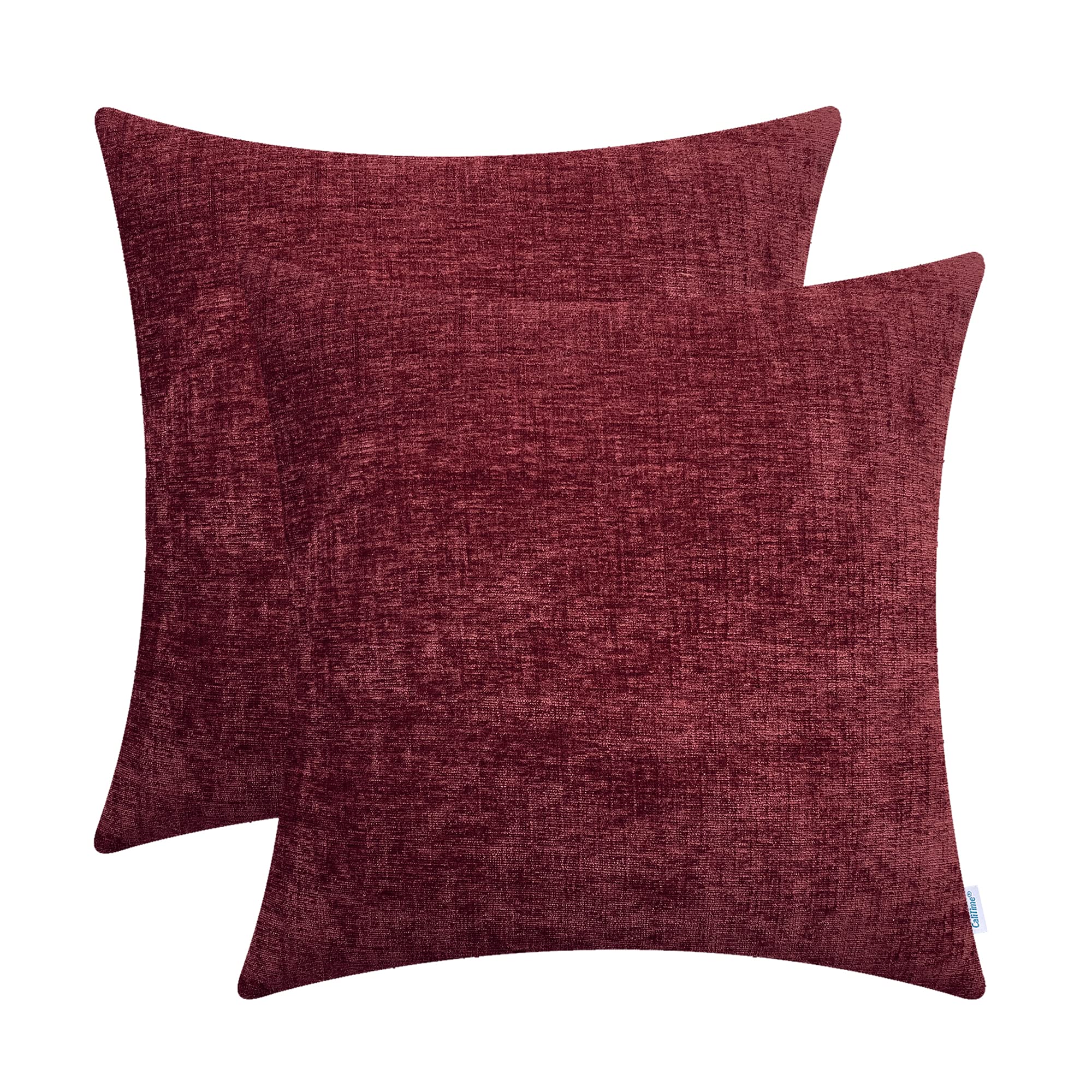 Calitime Pack Of 2 Cozy Throw Pillow Covers Cases For Couch Sofa Home Decoration Solid Dyed Soft Chenille 20 X 20 Inches Burgund