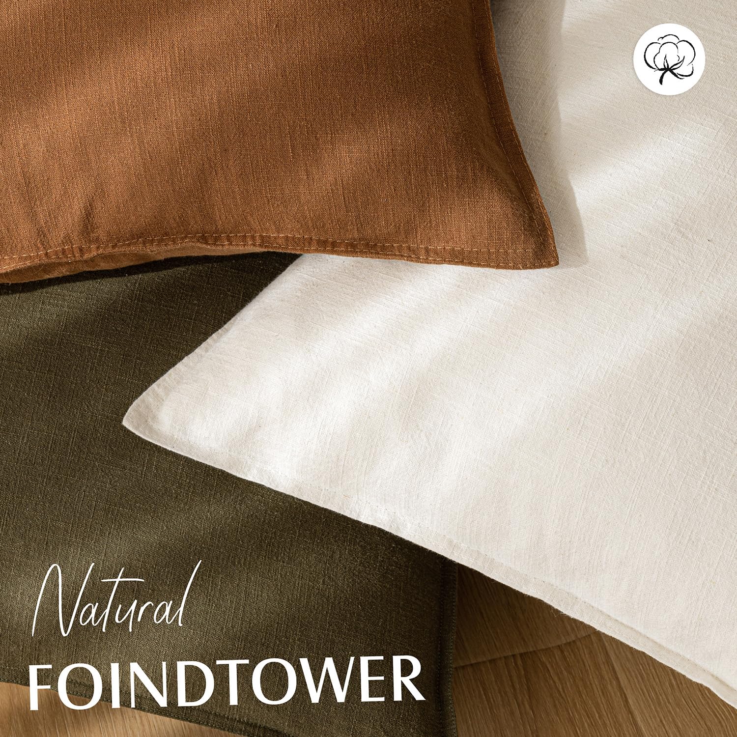 Foindtower Pack Of 2, Decorative Linen Soild Throw Pillow Covers Soft Accent Cushion Case Boho Farmhouse Neutral Pillowcase For