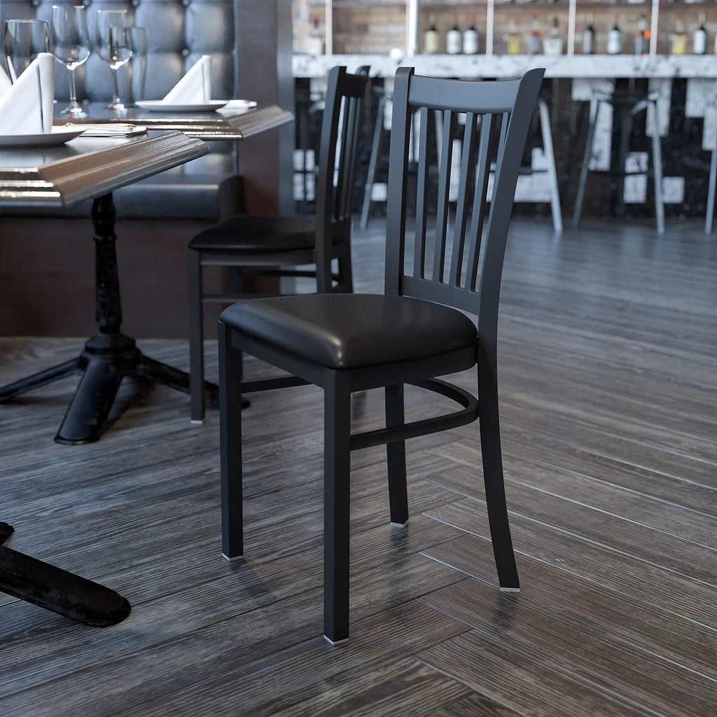 Flash Furniture HERCULES Series Black Vertical Back Metal Restaurant Chair - Black Vinyl Seat