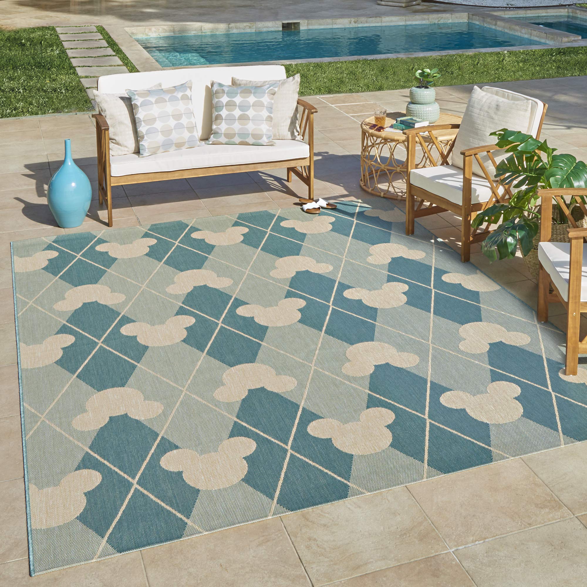 Gertmenian Mickey Mouse Indoor Outdoor Rug, Disney Home Decor, Perfect Area Carpet For Deck, Patio, Sunroom, Office, Playroom, L