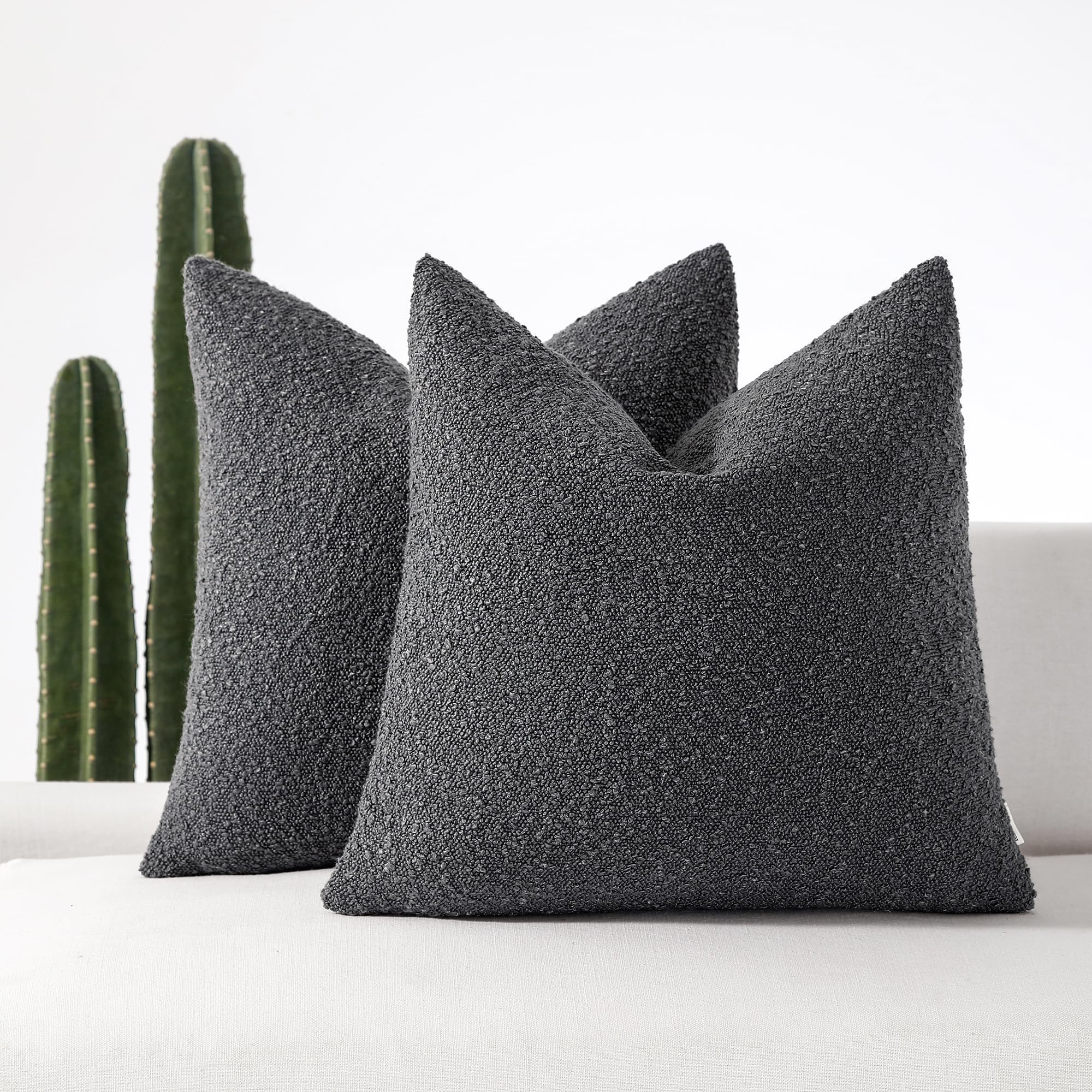 Romandeco Boucle Decorative Throw Pillow Covers For Couch Set Of 2, 22X22 Inches, Charcoal