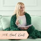 Adyrescia Chunky Knit Blanket Throw | 100% Hand Knit With Jumbo Chenille Yarn (50''X60'', Forest Green)