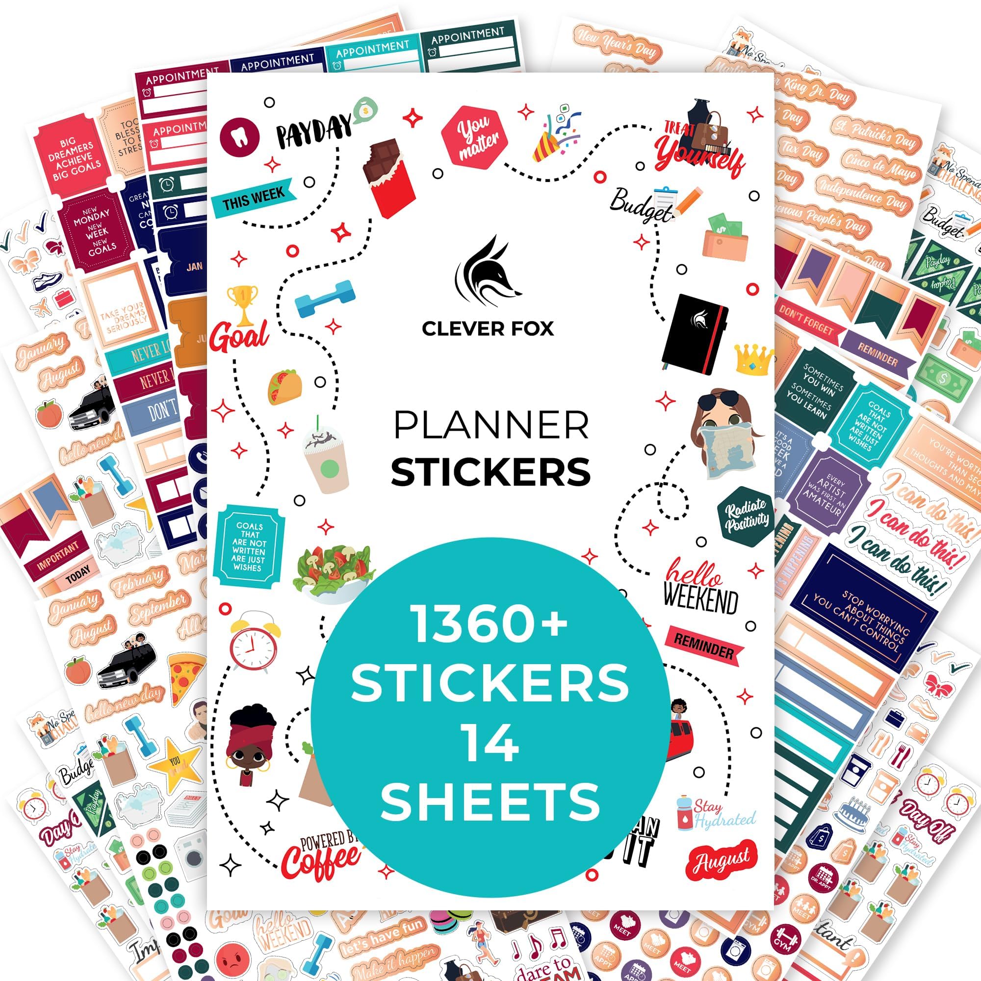 Clever Fox Planner Stickers - Monthly, Weekly & Daily Planner Stickers 14 Sheets Set Of 1360+ Unique Stickers By Clever Fox (Val