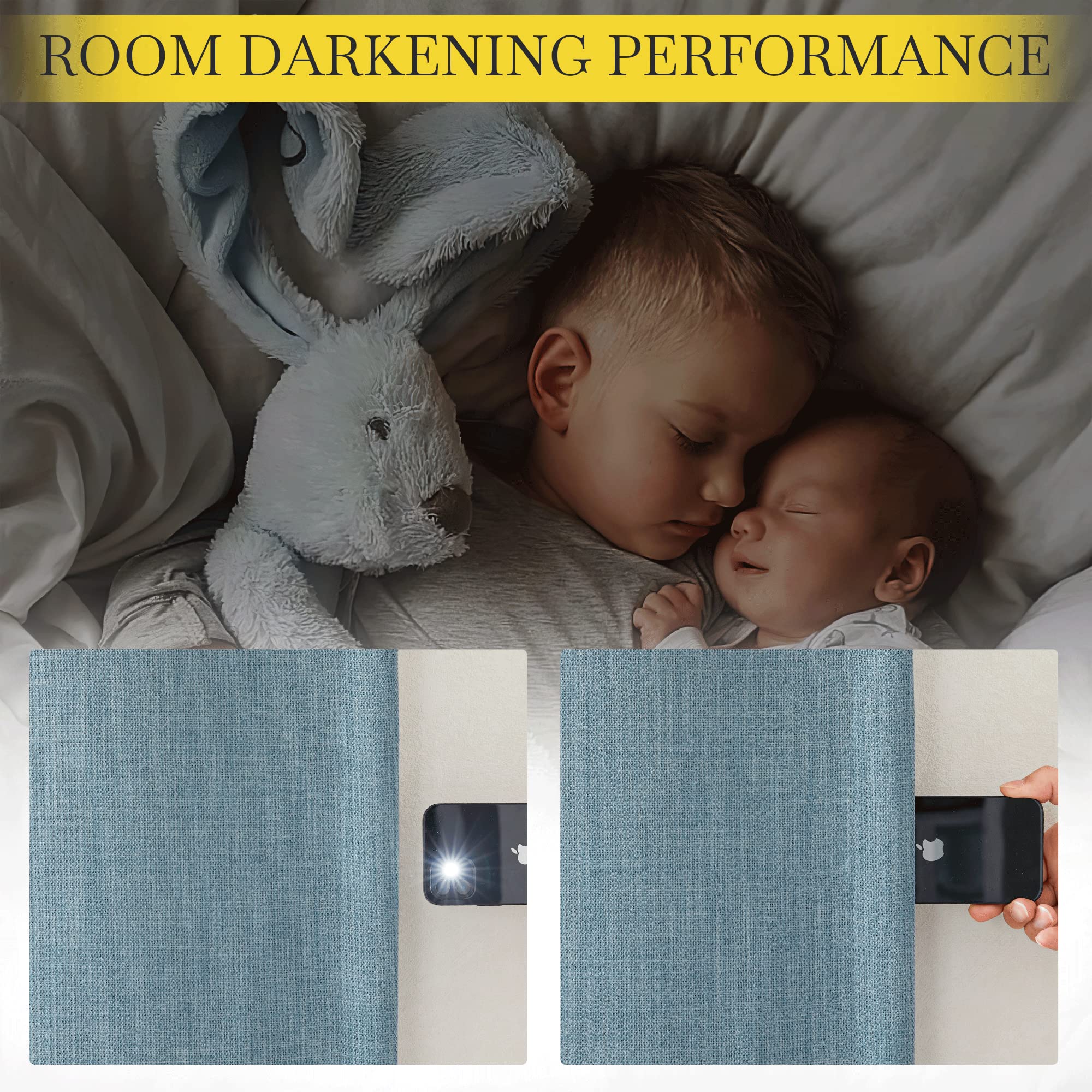 Nicetown Faux Linen Mist Blue Curtains For Living Room, Pinch Pleated Curtains Room Darkening Window Treatments Thermal Drapes L