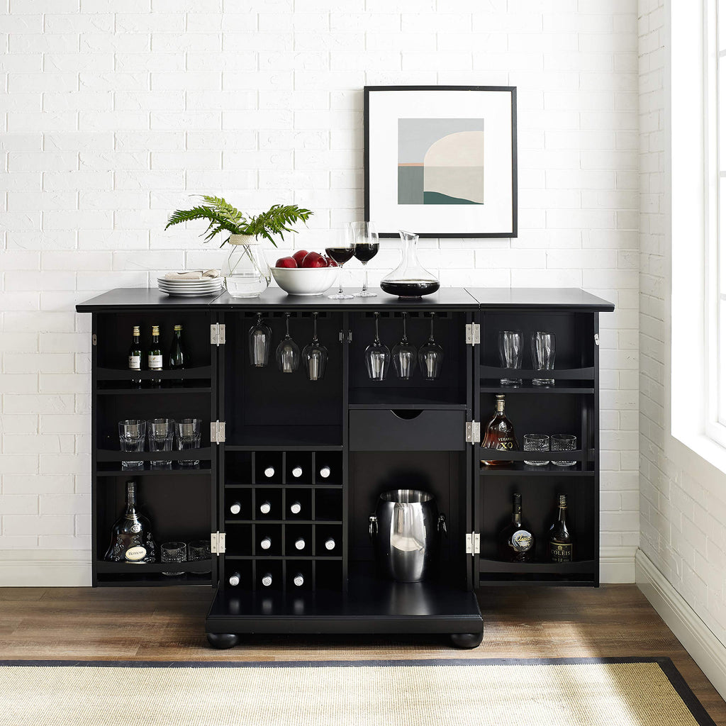 Crosley Furniture Alexandria Expandable Bar Cabinet With Storage Shelves, Drawer, And Wine Rack, Vintage Mahogany