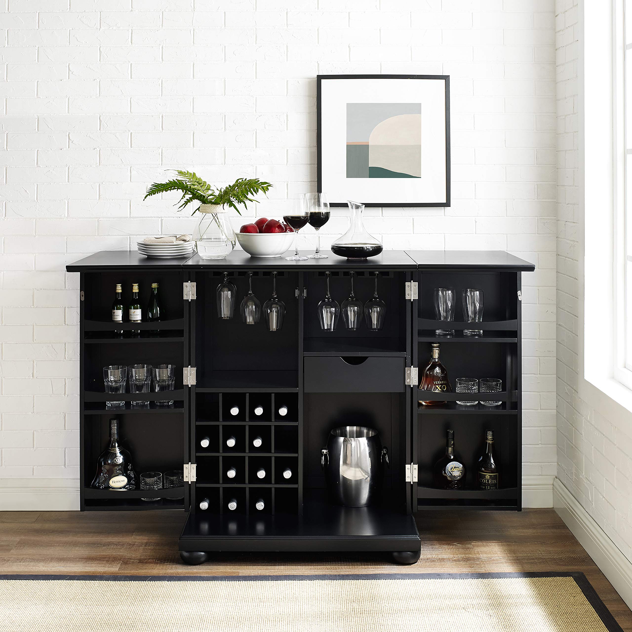 Crosley Furniture Alexandria Expandable Bar Cabinet With Storage Shelves, Drawer, And Wine Rack, Vintage Mahogany
