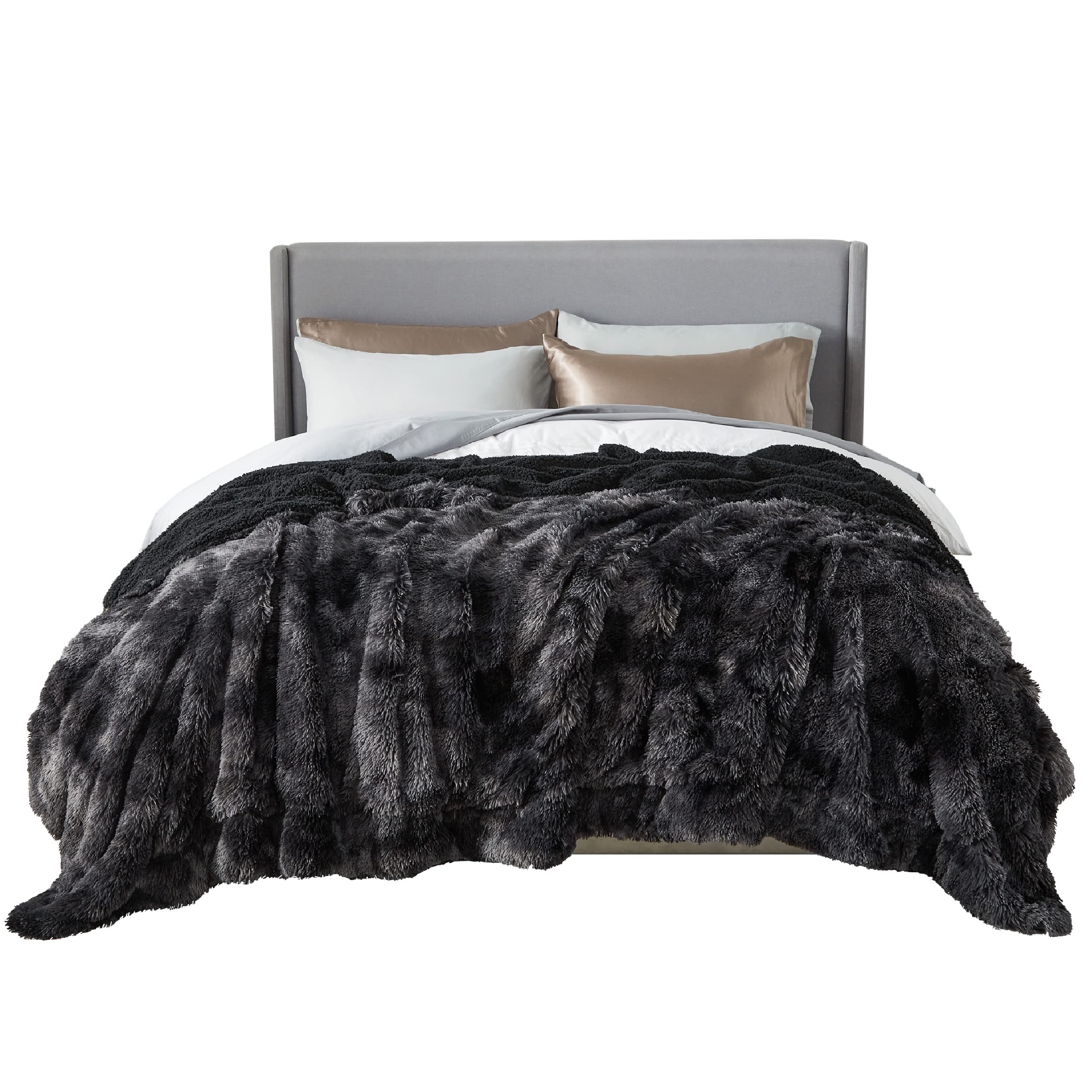 Bedsure Faux Fur Blankets Queen Size Tie Dye Black - Fuzzy, Fluffy, And Shaggy Faux Fur, Soft And Thick Sherpa, Tie-Dye Decorati