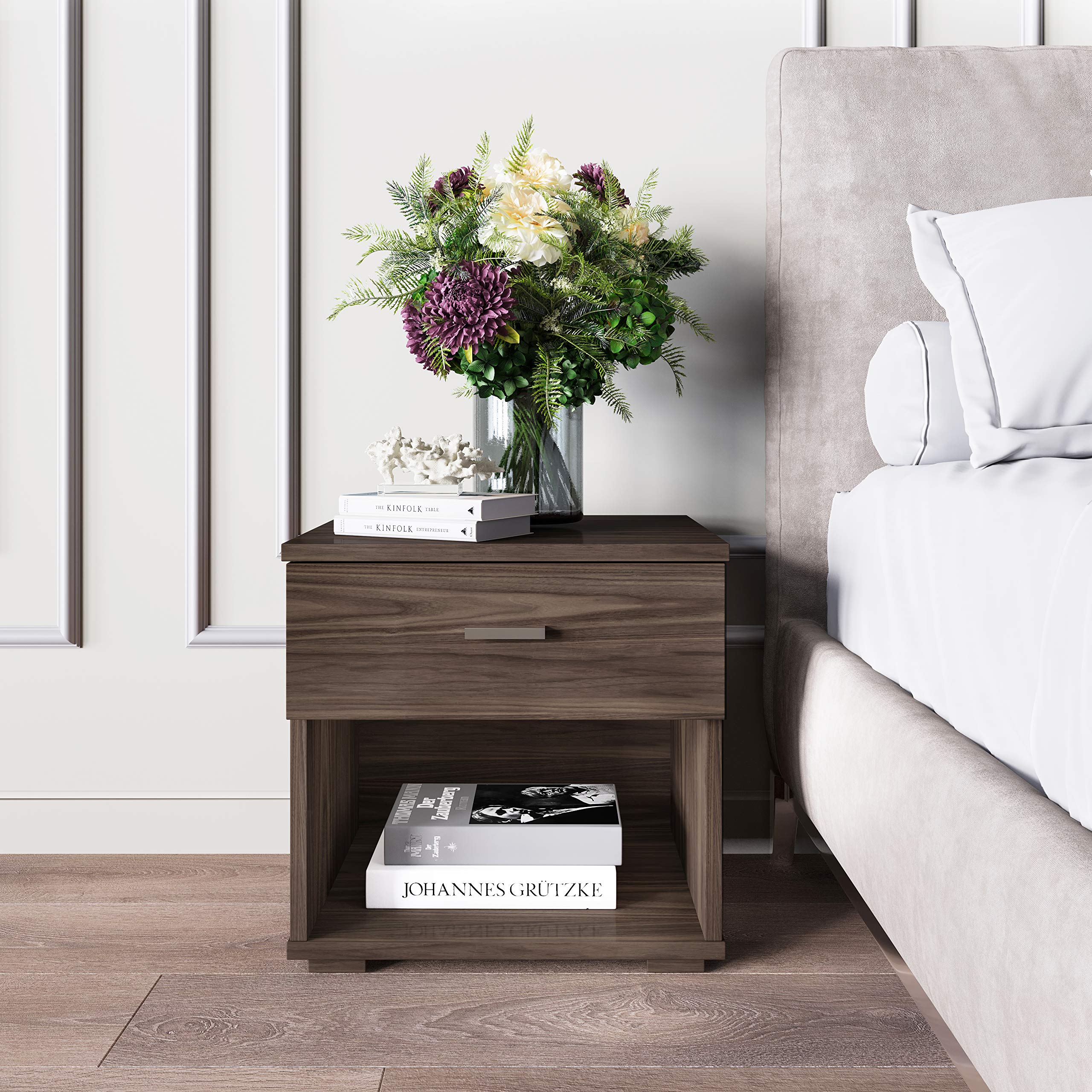 Boyd Sleep Novara, Deep Drawer With Euro Glides And Contemporary Styling, Walnut Nightstand