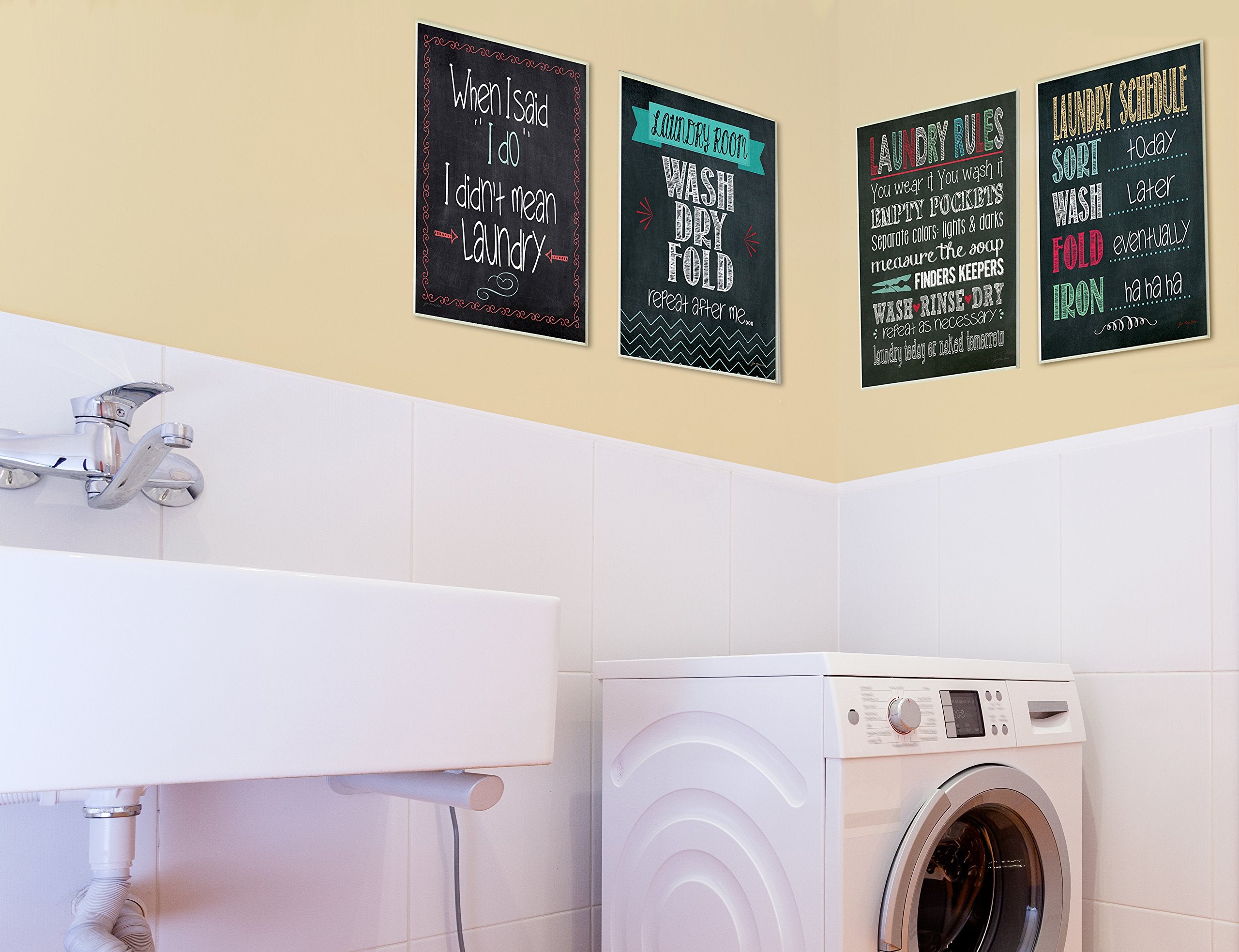 Stupell Home D  Cor Laundry Rules Typography Chalkboard Bathroom Wall Plaque, 10 X 0.5 X 15, Proudly Made In Usa