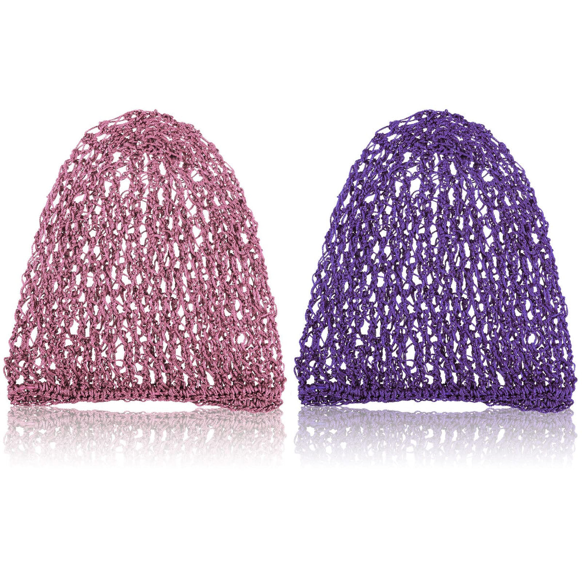 Waydress 2 Pieces Mesh Hair Net Rayon Knit Snood Women Crocheted Sleep Cap (Purple and Pink)