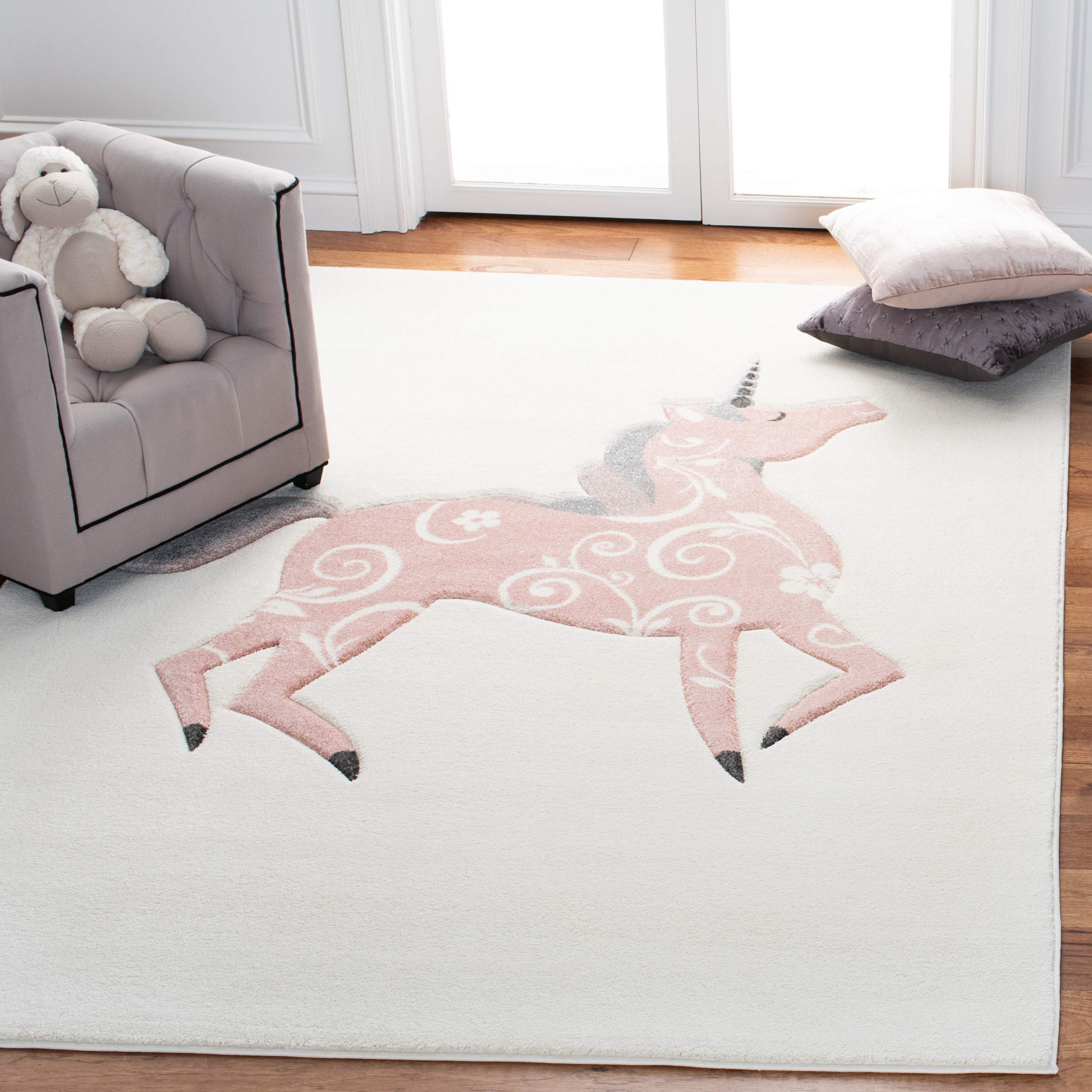 SAFAVIEH Carousel Kids Collection Accent Rug - 4 x 6, Ivory & Pink, Non-Shedding & Easy Care, Ideal for High Traffic Areas for