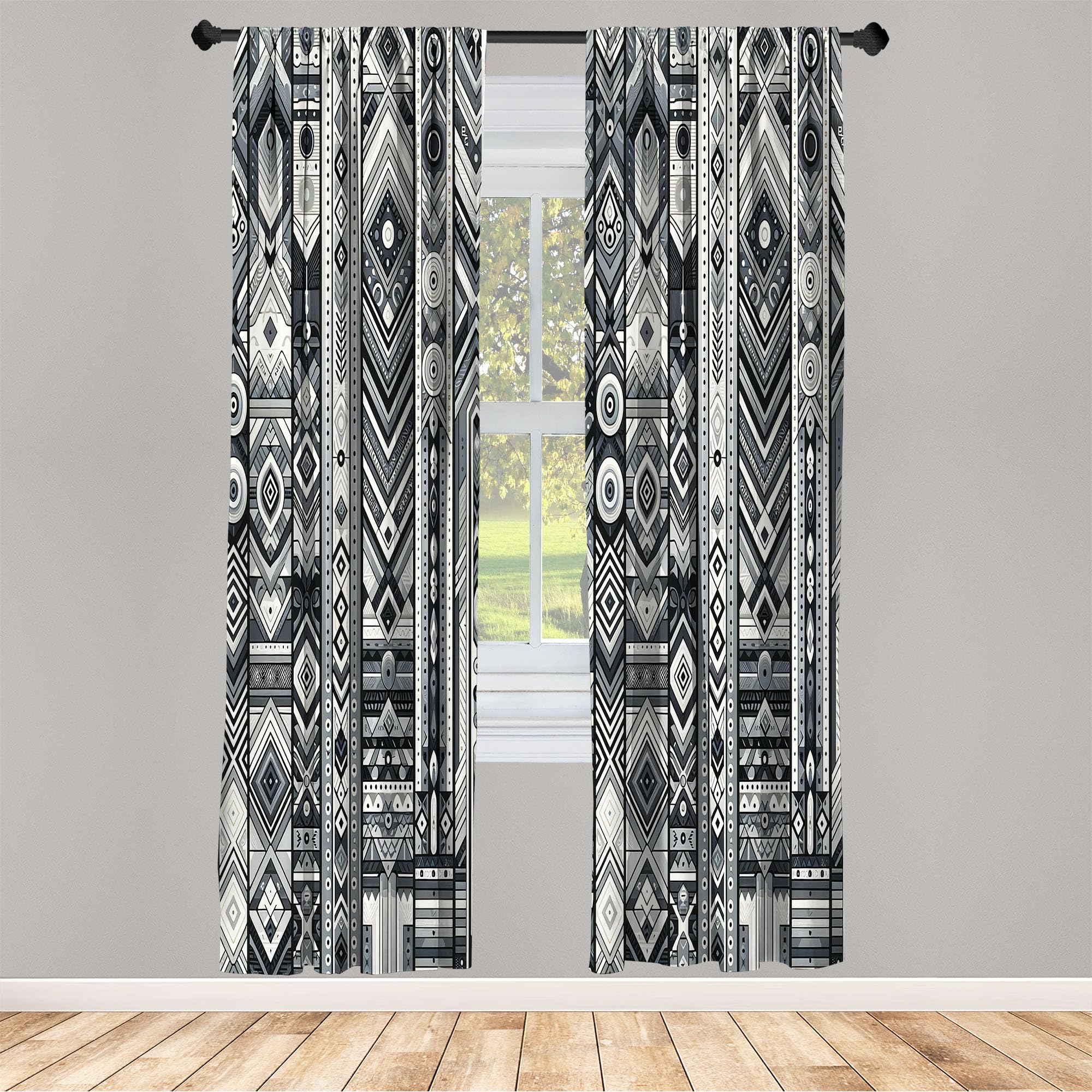 Ambesonne Southwestern Window Curtains, Monochrome Look Geometric Ethnic Tribal Stripes Abstract Motifs, Lightweight Decor 2-Pan