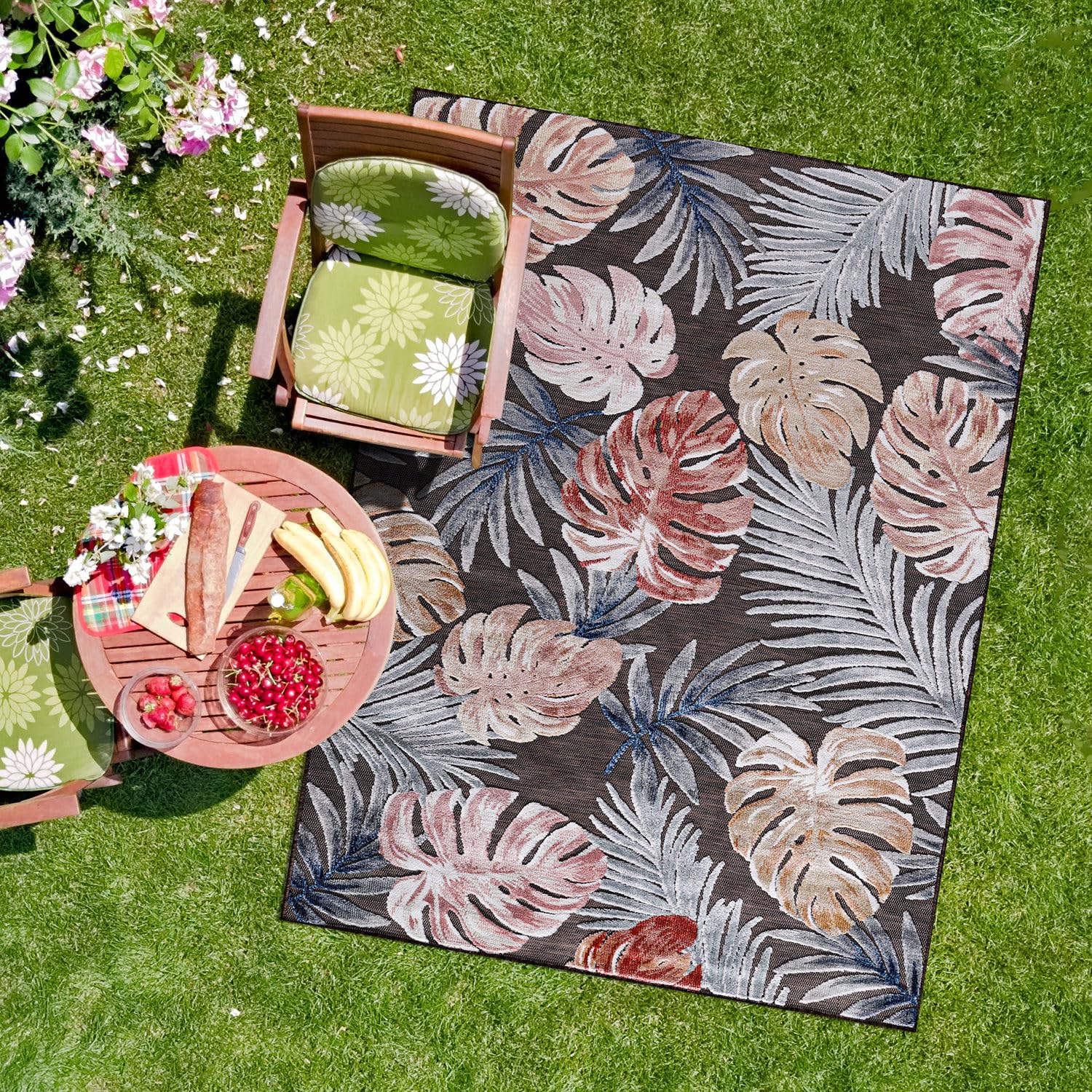 Camilson Indoor/Outdoor Rug, Brown 6X9 Leaf Tropical Botanical Area Rugs For Indoor And Outdoor Patios, Easy-Cleaning Non-Sheddi