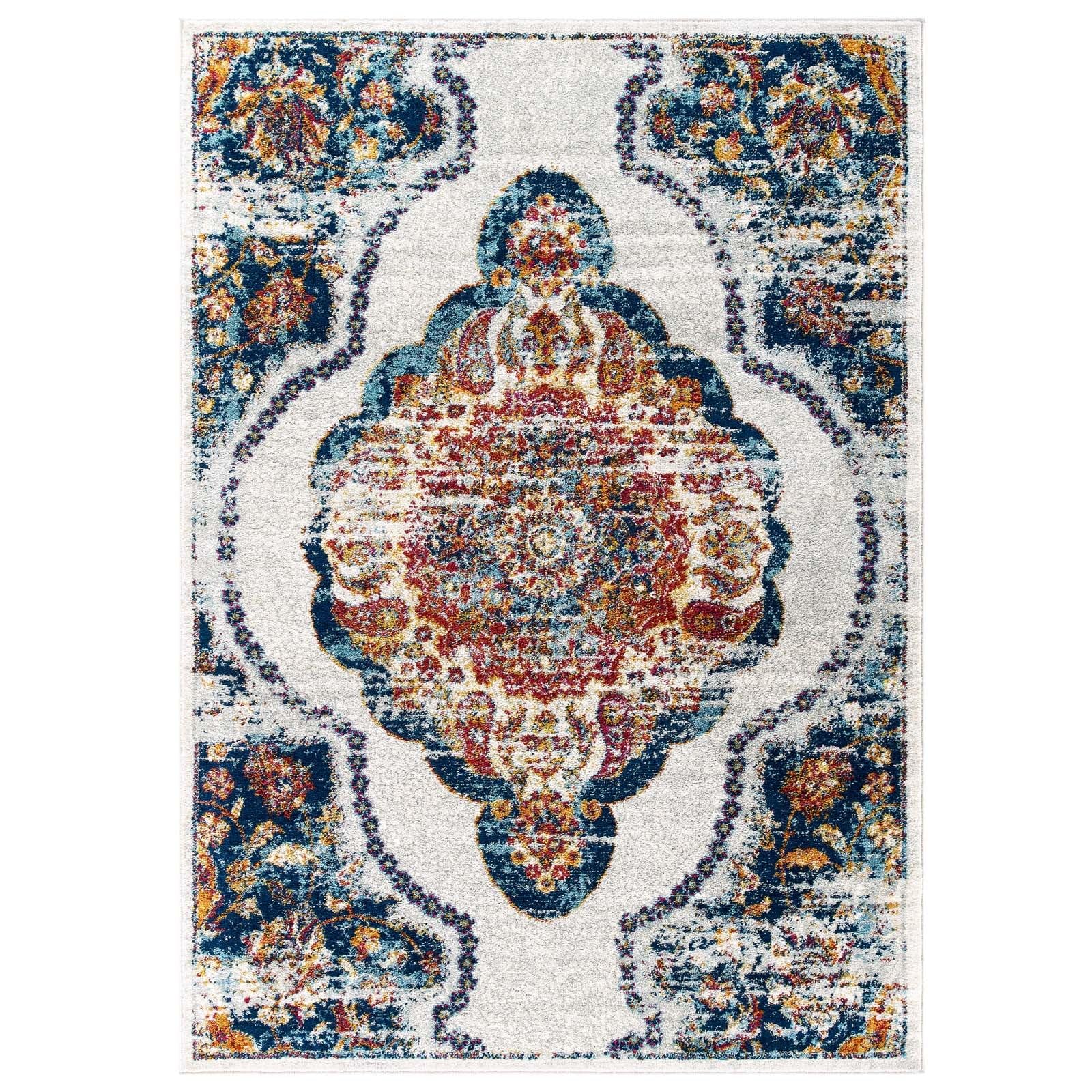 Modway Entourage Malia Distressed Vintage Floral Persian Medallion Area Rug, 5X8, Multicolored