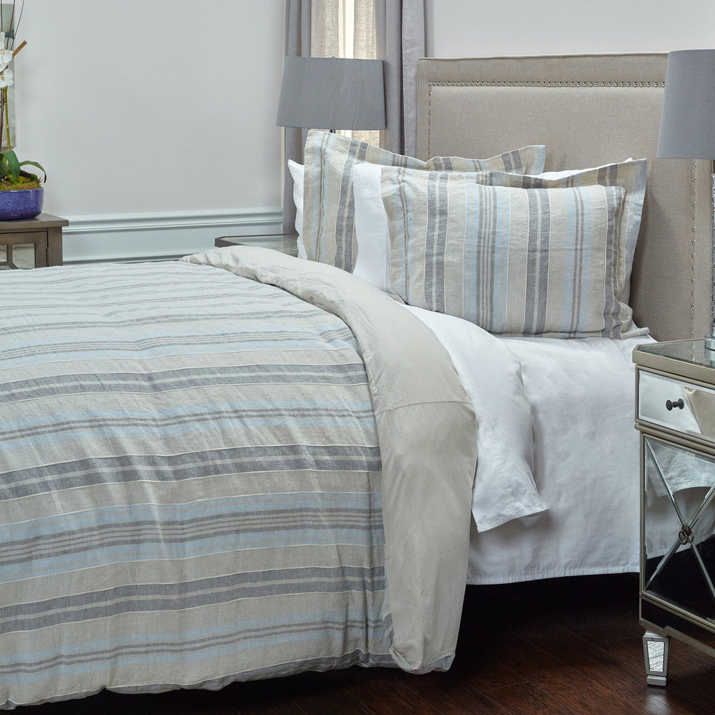 Rizzy Home | BT4229 | Standard Sham | 20"x26" Gray/Blue/Neutral Stripe