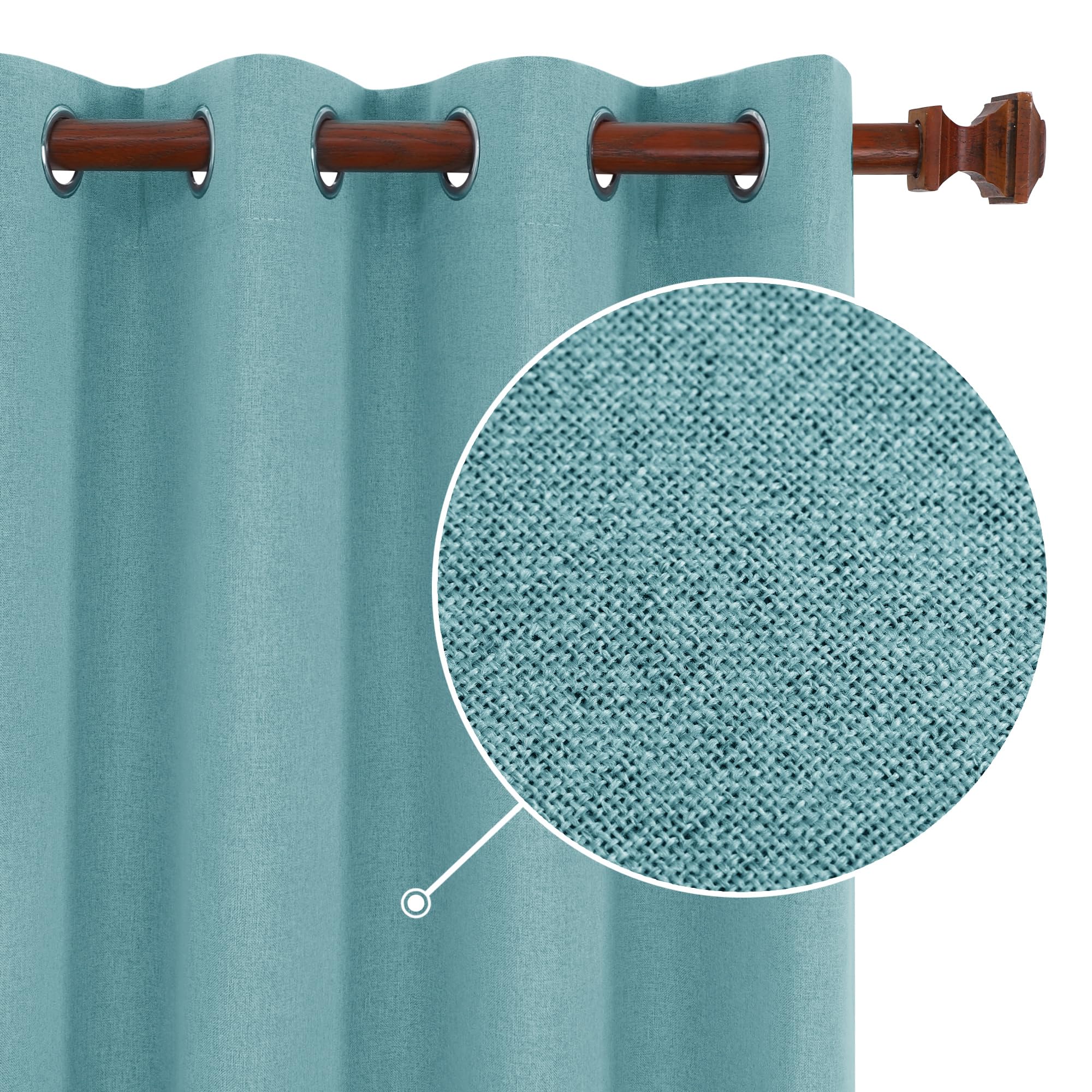 Deconovo Teal 100% Blackout Curtains With Grommets, Durable Linen Textured Thermal Insulated Darkening Curtains For Bedroom, Nur