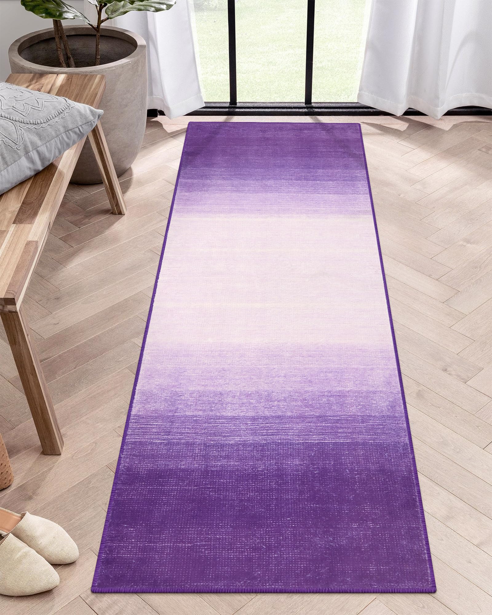Wonnitar Modern Ombre Washable 2x6 Runner Rug, Non-Skid Purple Bathroom Rug Runner, Non-Shedding Soft Low Pile Laundry Room Rug 