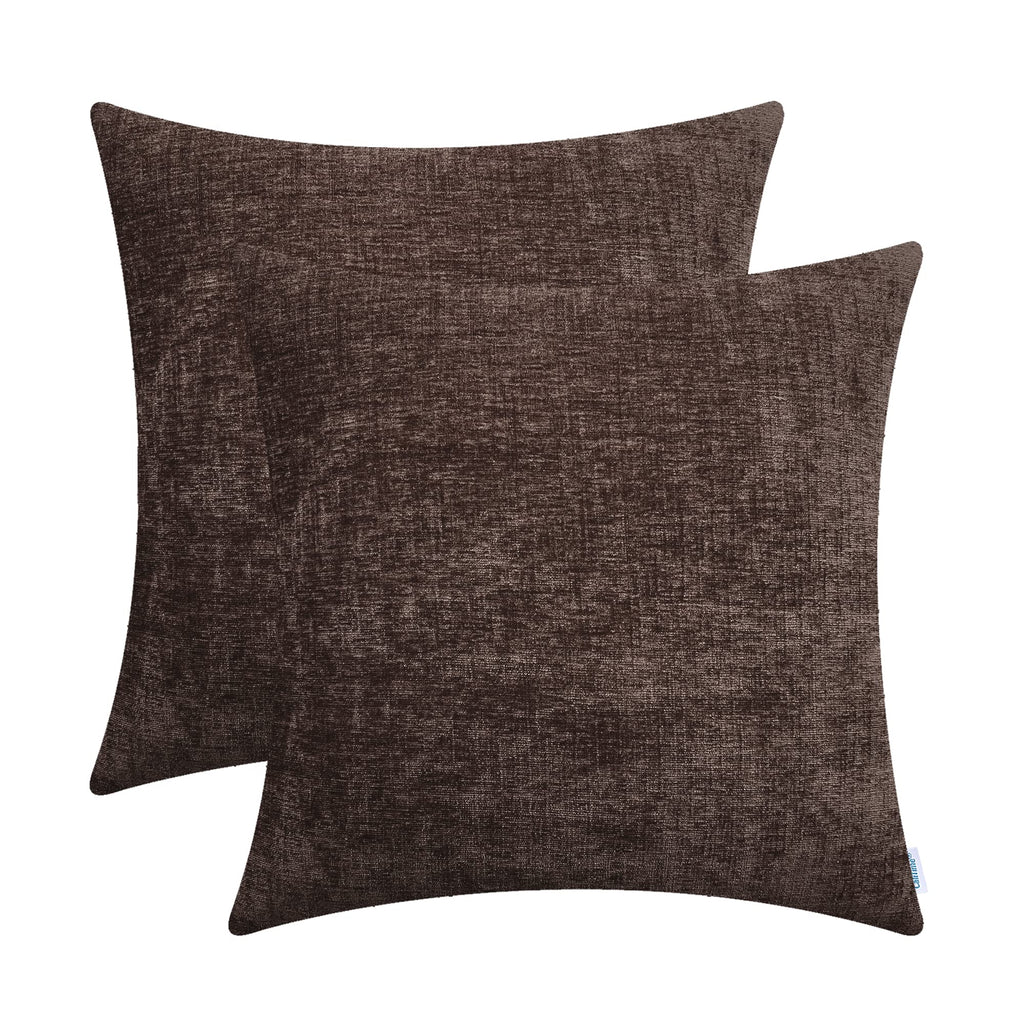 Calitime Pack Of 2 Cozy Throw Pillow Covers Cases For Couch Sofa Home Decoration Solid Dyed Soft Chenille 24 X 24 Inches Coffee