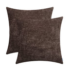 Calitime Pack Of 2 Cozy Throw Pillow Covers Cases For Couch Sofa Home Decoration Solid Dyed Soft Chenille 24 X 24 Inches Coffee