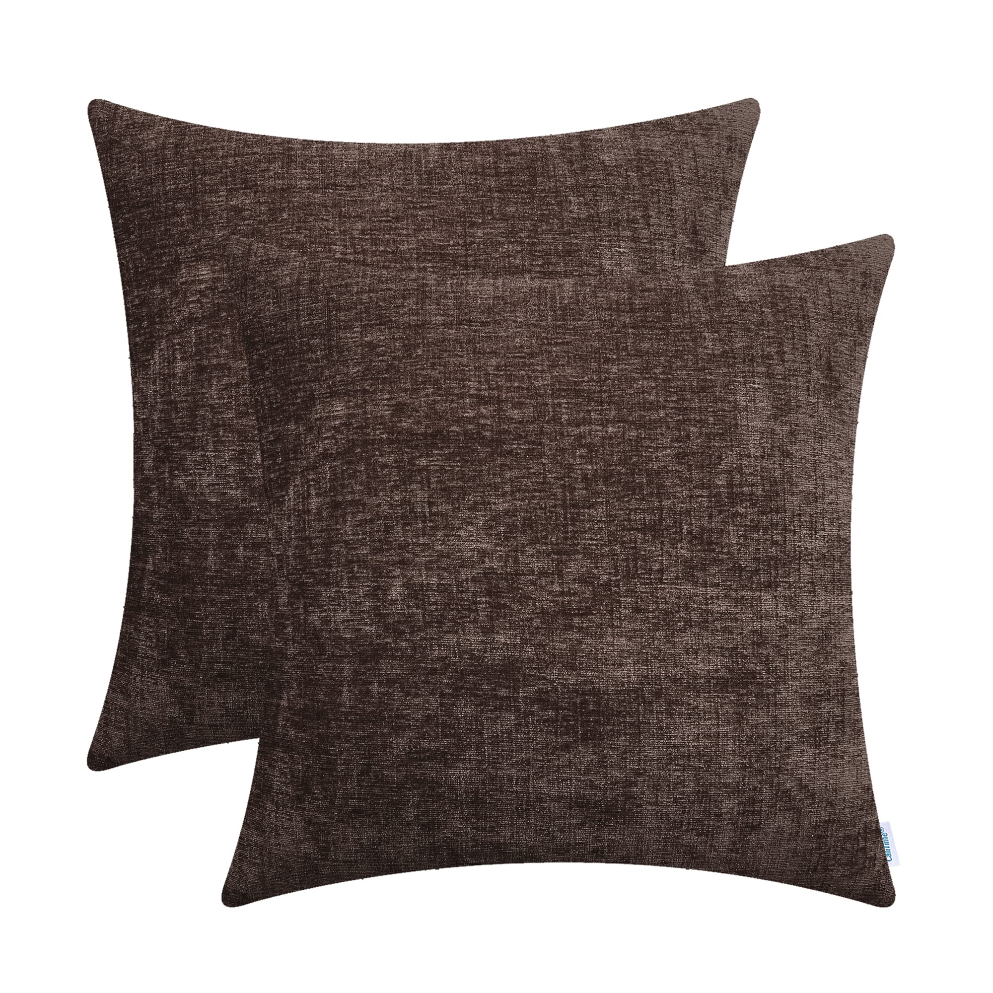 Calitime Pack Of 2 Cozy Throw Pillow Covers Cases For Couch Sofa Home Decoration Solid Dyed Soft Chenille 24 X 24 Inches Coffee