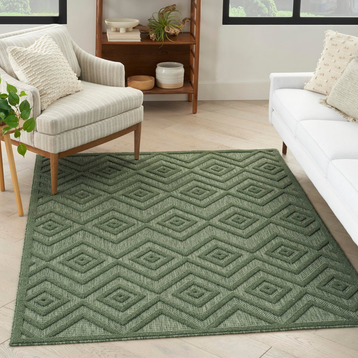 Nourison Versatile Indoor/Outdoor Green 6' X 9' Area Rug, Easy Cleaning, Non Shedding, Bed Room, Living Room, Dining Room, Backyard, Deck, Patio (6X9)