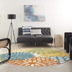 Nourison Aloha Indoor/Outdoor Floral Turquoise Multicolor 7'10' X Round Area Rug, (8' Round)