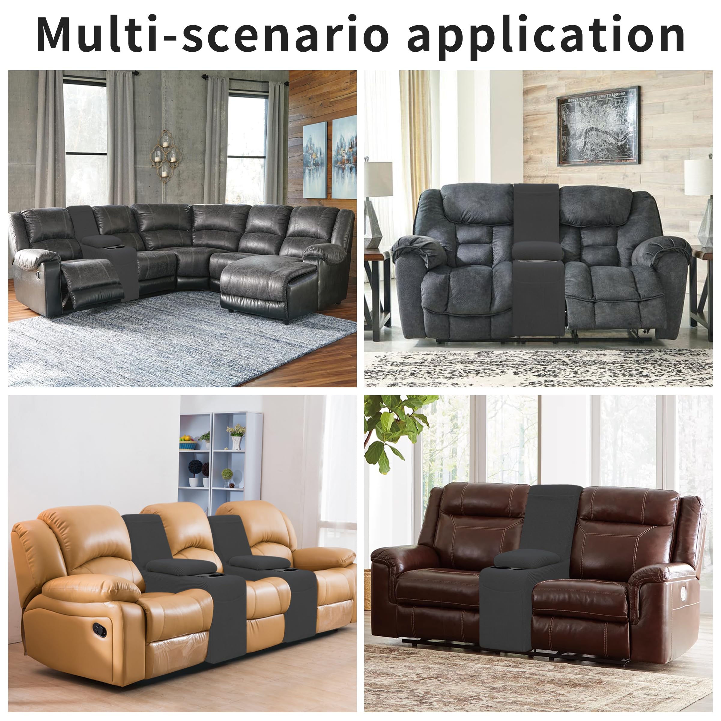 Easy-Going 2-Piece Recliner Console Cover For Reclining Loveseat Covers Stretch Jacquard Middle Console Cover For Recliner Couch And Sofa Dark Gray