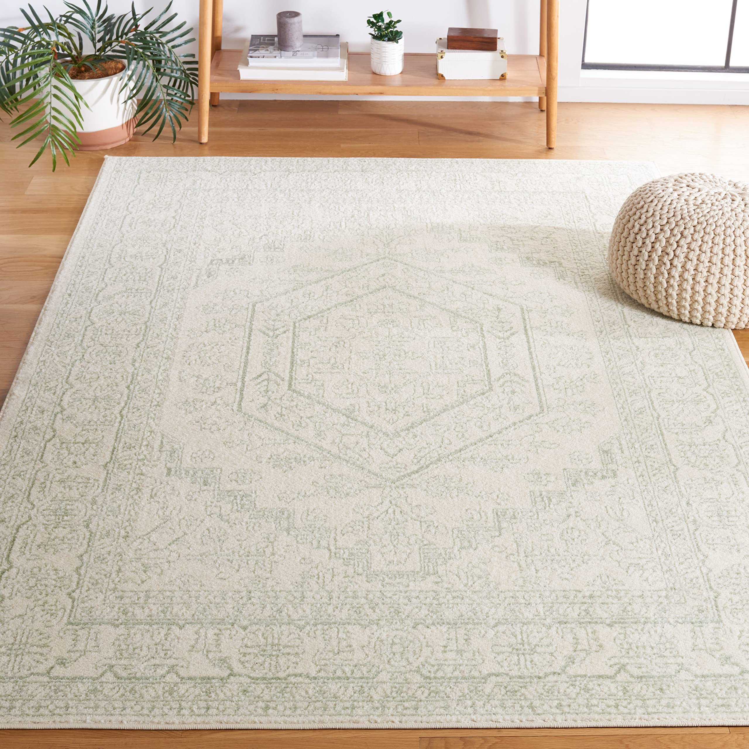 SAFAVIEH Adirondack Collection Area Rug - 6 Square, Sage & Ivory, Oriental Medallion Design, Non-Shedding & Easy Care, Ideal fo