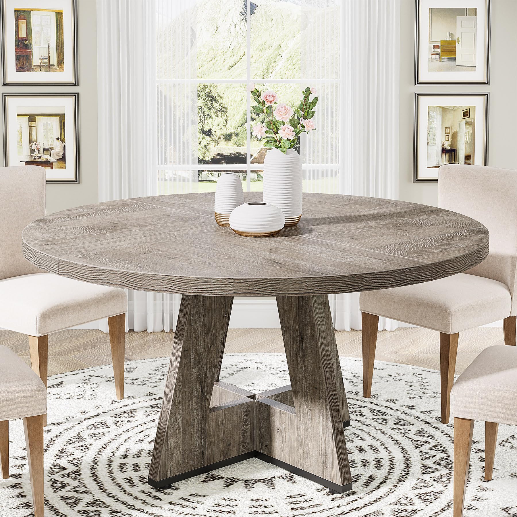 Tribesigns Round Dining Table Wood Kitchen Table For Dining Room, 47' Dinning Room Tables For 4 Adult, Farmhouse Dinner Table W
