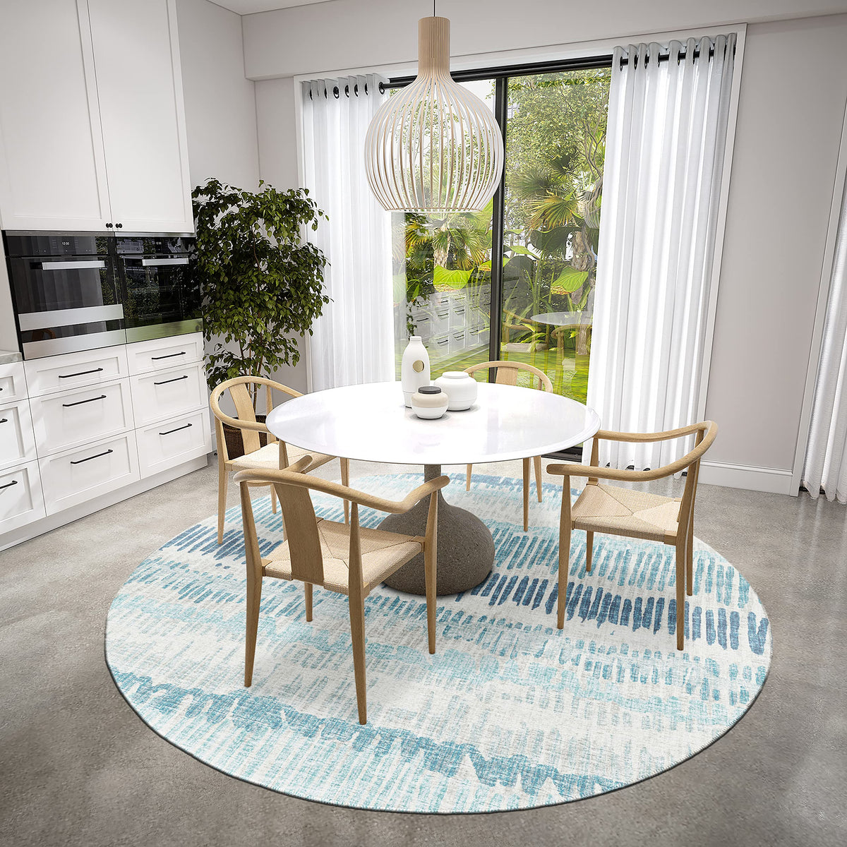 Addison Rugs Rylee Ary34 Blue Washable 8' X 8' Indoor Outdoor Round Rug, Easy Clean, Machine Washable, Non Shedding, Bedroom, Entry, Living Room, Dining Room, Kitchen, Patio Rug