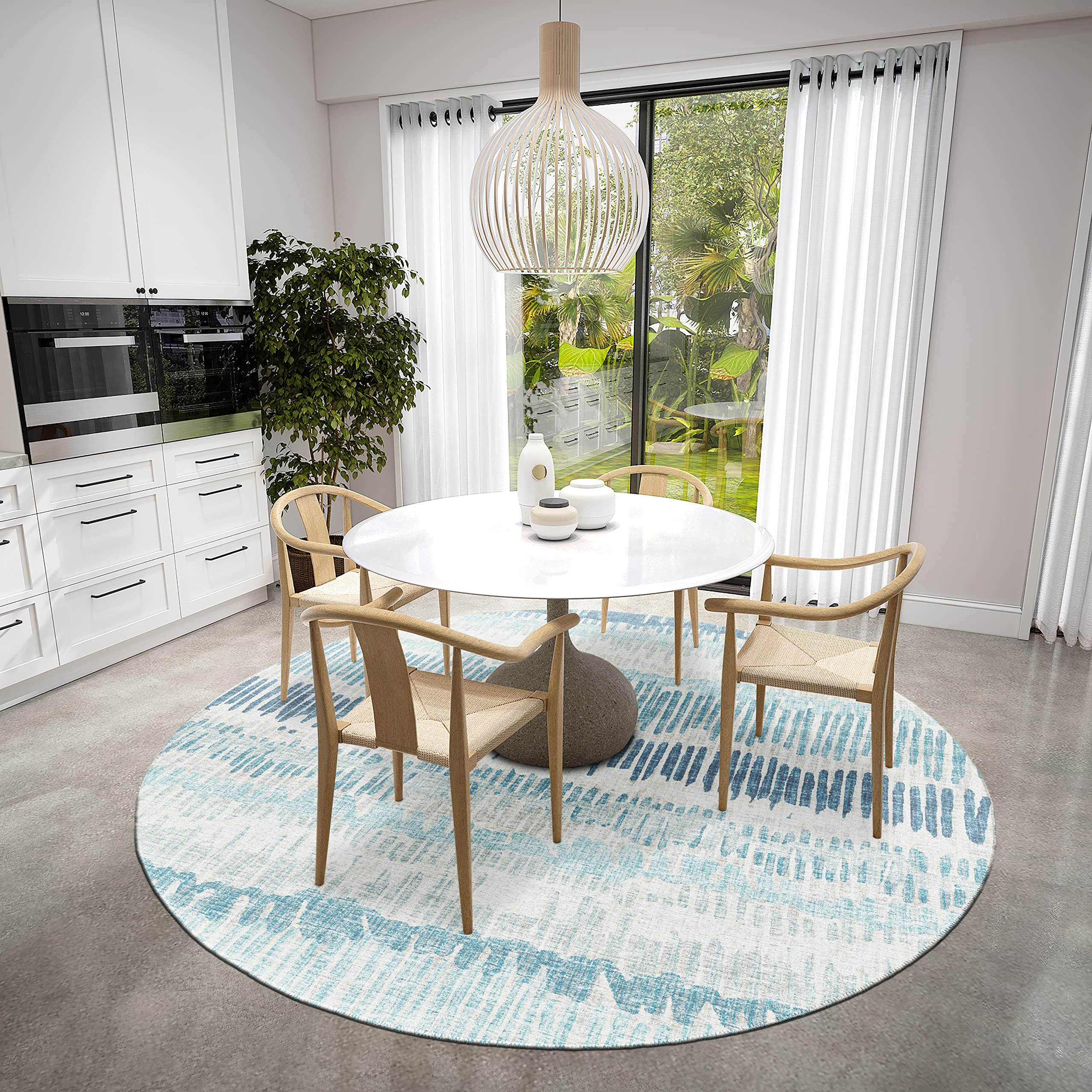 Addison Rugs Rylee Ary34 Blue Washable 8' X 8' Indoor Outdoor Round Rug, Easy Clean, Machine Washable, Non Shedding, Bedroom, Entry, Living Room, Dining Room, Kitchen, Patio Rug