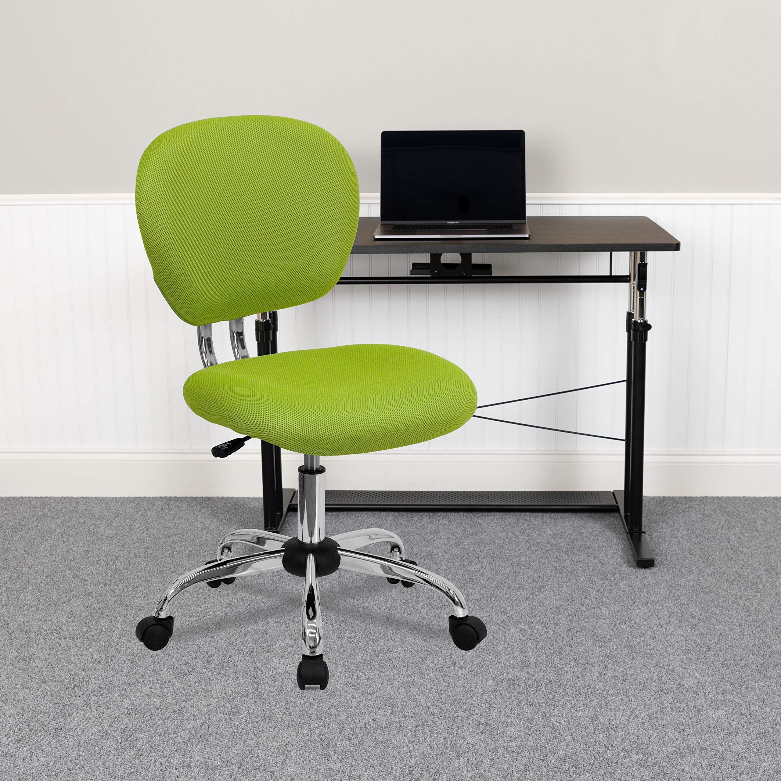 Flash Furniture Beverly Mid-Back Apple Green Mesh Padded Swivel Task Office Chair with Chrome Base