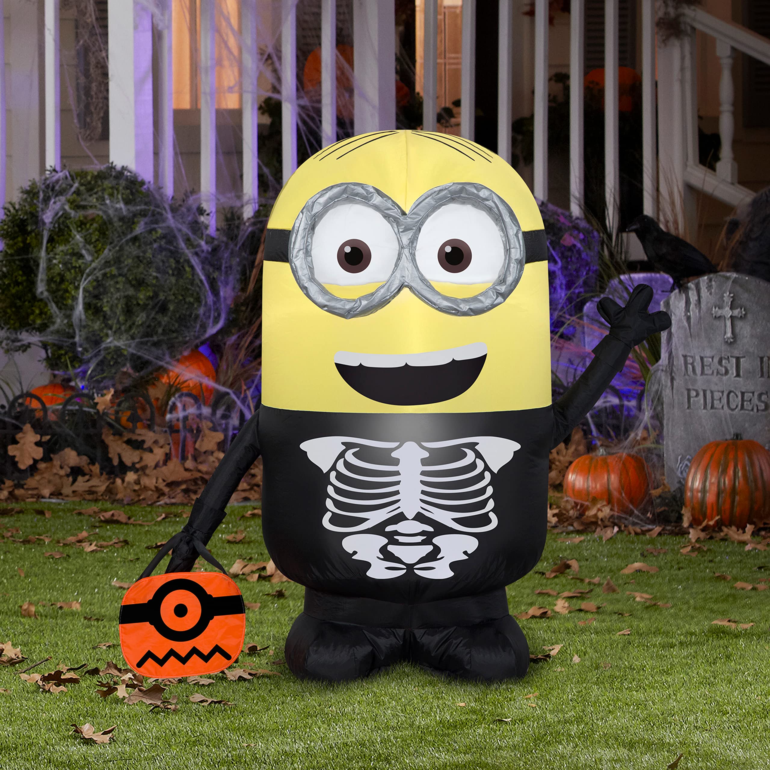 Gemmy Inflatable Halloween Decoration Dave as Skeleton 3 ft Multi Vinyl