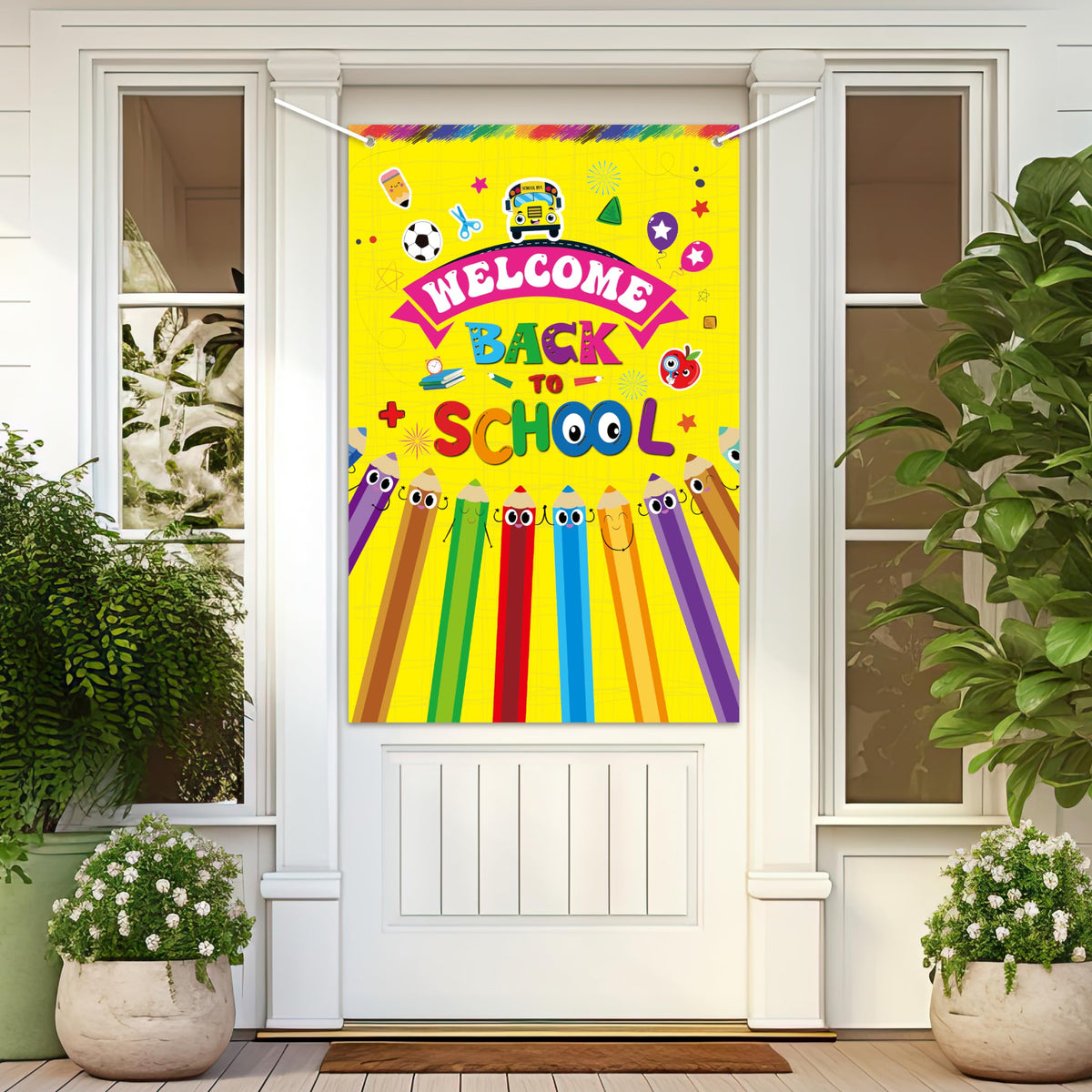 Watinc Back To School Door Banner - First Day Of School Backdrop Fabric Photography, 59 X 39 Inch Welcome Back To School Backgro