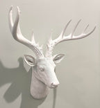 Top Brass 12 1/2'' Faux White Deer Head/White Antlers Wall Decor - Modern Minimalism Taxidermy Art Sculpture