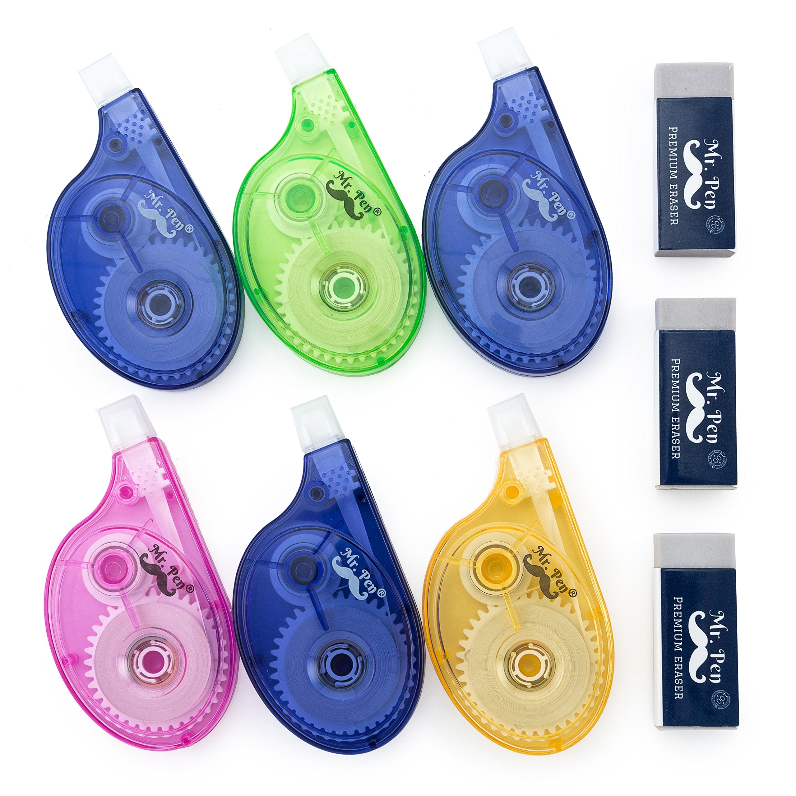 Mr. Pen- 9 Pcs Correction Set, 6 Correction Tapes, 393 Inches Each With 3 Free Bonus Erasers, Tear Resistant Correction Tape, Co