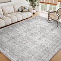 PureCozy Vintage Area Rug 6x9 Gray Washable Living Room Large Carpet Non Slip Bedroom Indoor Office Low Pile Grey Traditional Di