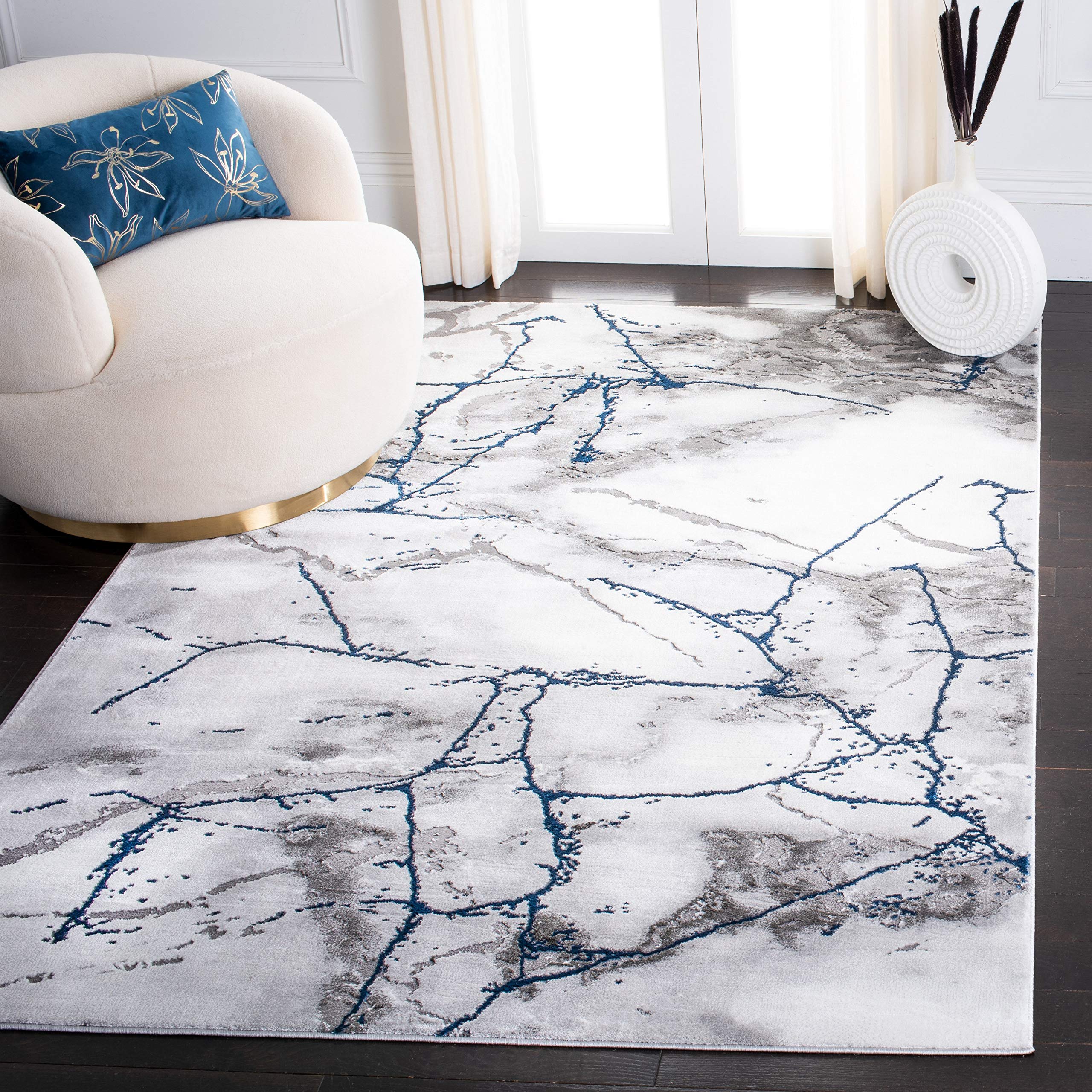 SAFAVIEH Craft Collection 53 x 76 Ivory Grey/Blue CFT877M Modern Abstract Non-Shedding Living Room Bedroom Dining Home Office 