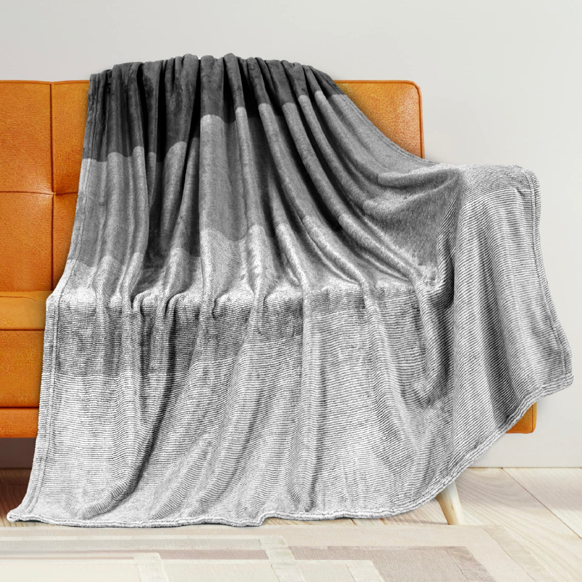 Pavilia Gray Ombre Fleece Throw Blanket For Couch, Soft Flannel Blanket For Sofa Bed Room, Plush Lightweight Light Grey Gradient