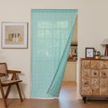 Sutuo Home French Door Curtains for Patio Doorway, Bohemian Semi Blackout Linen Curtains Tassels Farmhouse Strips Checkered Deco