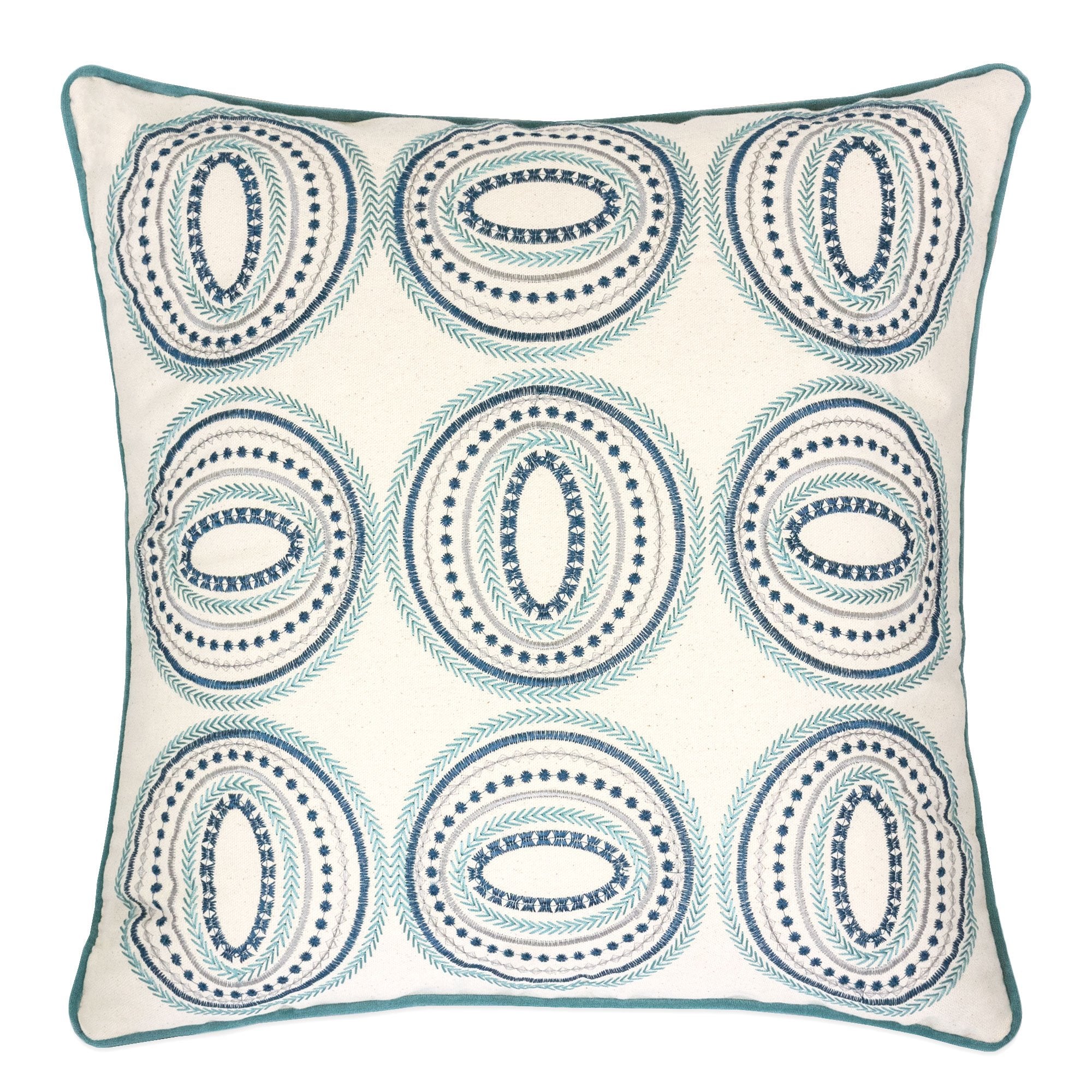 Homey Cozy Embroidery Cotton Throw Pillow Cover,Connelly Aqua And Teal Decorative Square Couch Cushion Pillow Case 20 X 20 Inch,