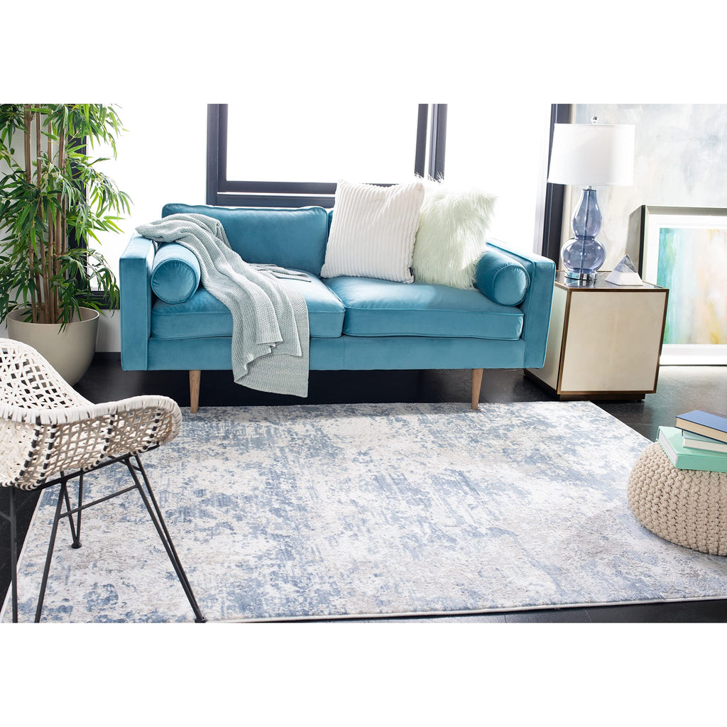 Safavieh Amelia Collection Area Rug - 6'7'' Round, Navy & Grey, Modern Abstract Design, Non-Shedding & Easy Care, Ideal For High