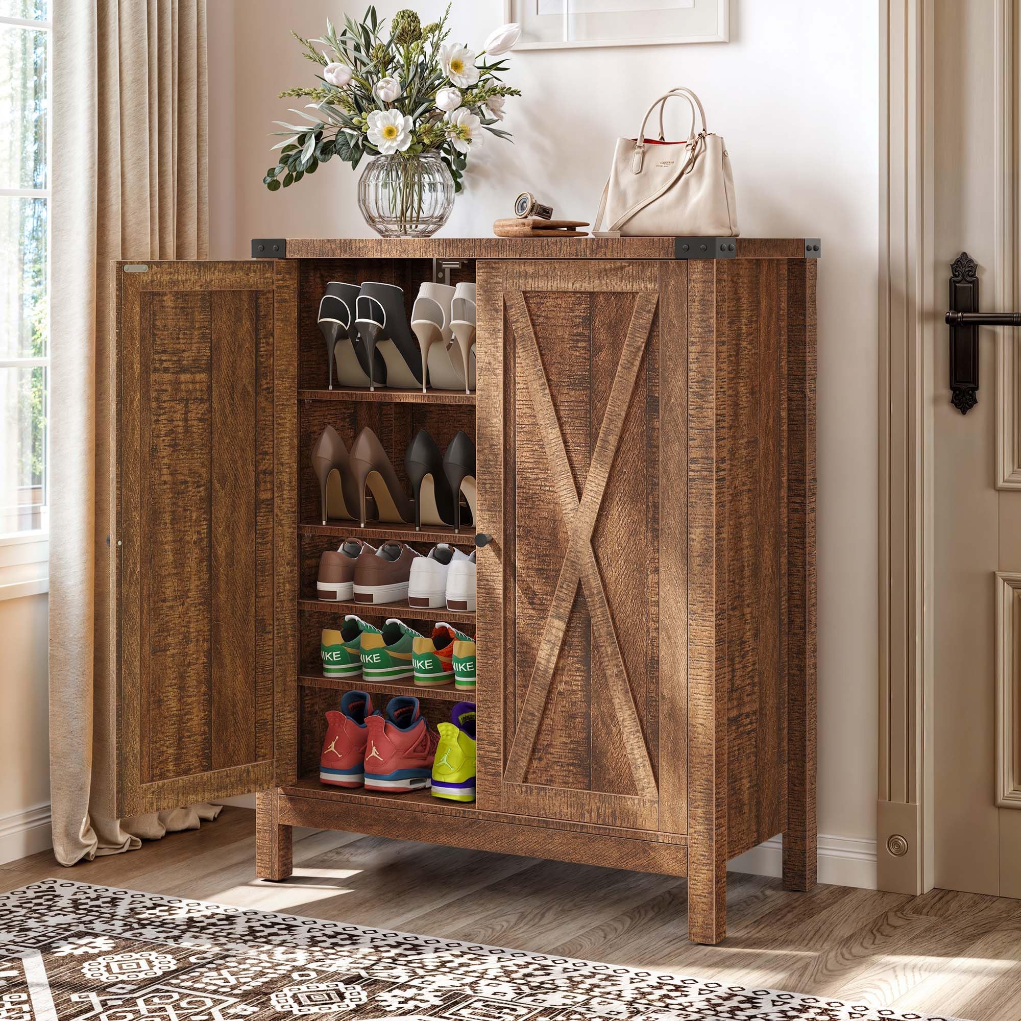 YITAHOME Shoe Cabinet with Doors, Farmhouse 5-Tier Shoe Storage Cabinet for Entryway, Large Capacity Wooden Shoes Rack Organizer