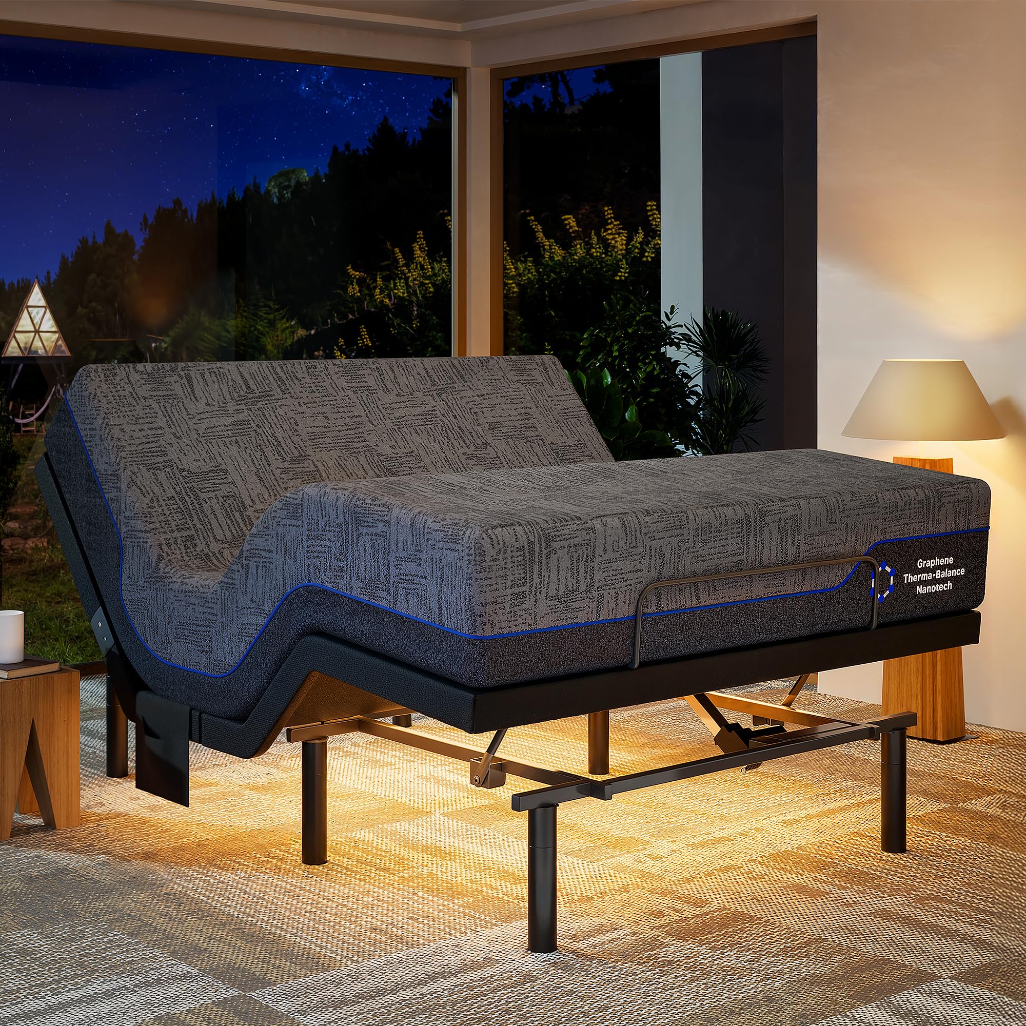 Marsail NS0 Adjustable Base with Mattress Set, Queen Adjustable Bed Frame + 10-inch Cooling Gel Memory Foam Mattress, Dual Motor
