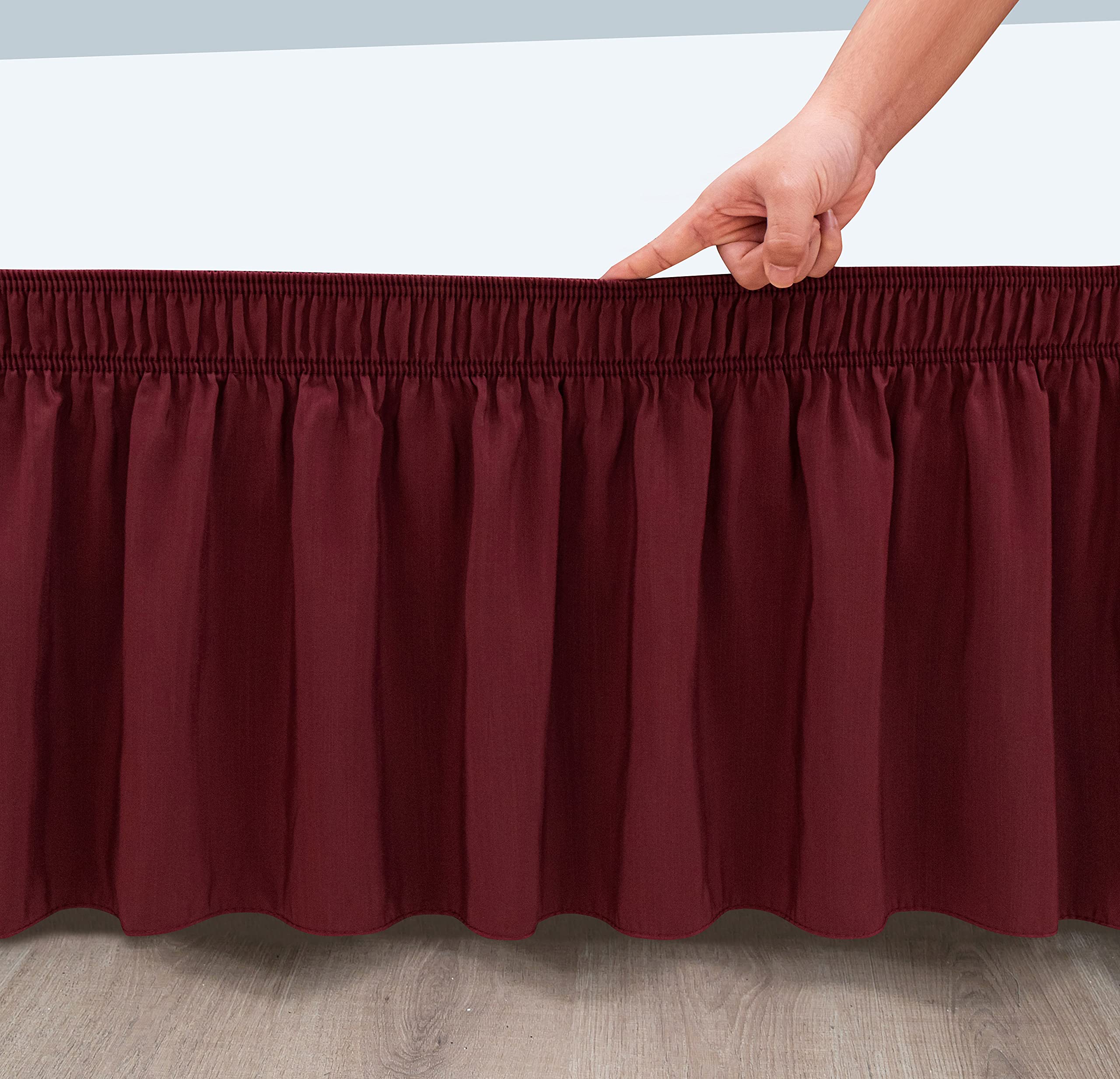 Biscaynebay Wrap Around Bed Skirts With Split Corners For King Beds 14' Drop, Burgundy Elastic Dust Ruffles Easy Fit Wrinkle & Fade Resistant Silky Luxurious Fabric Solid Machine Washable